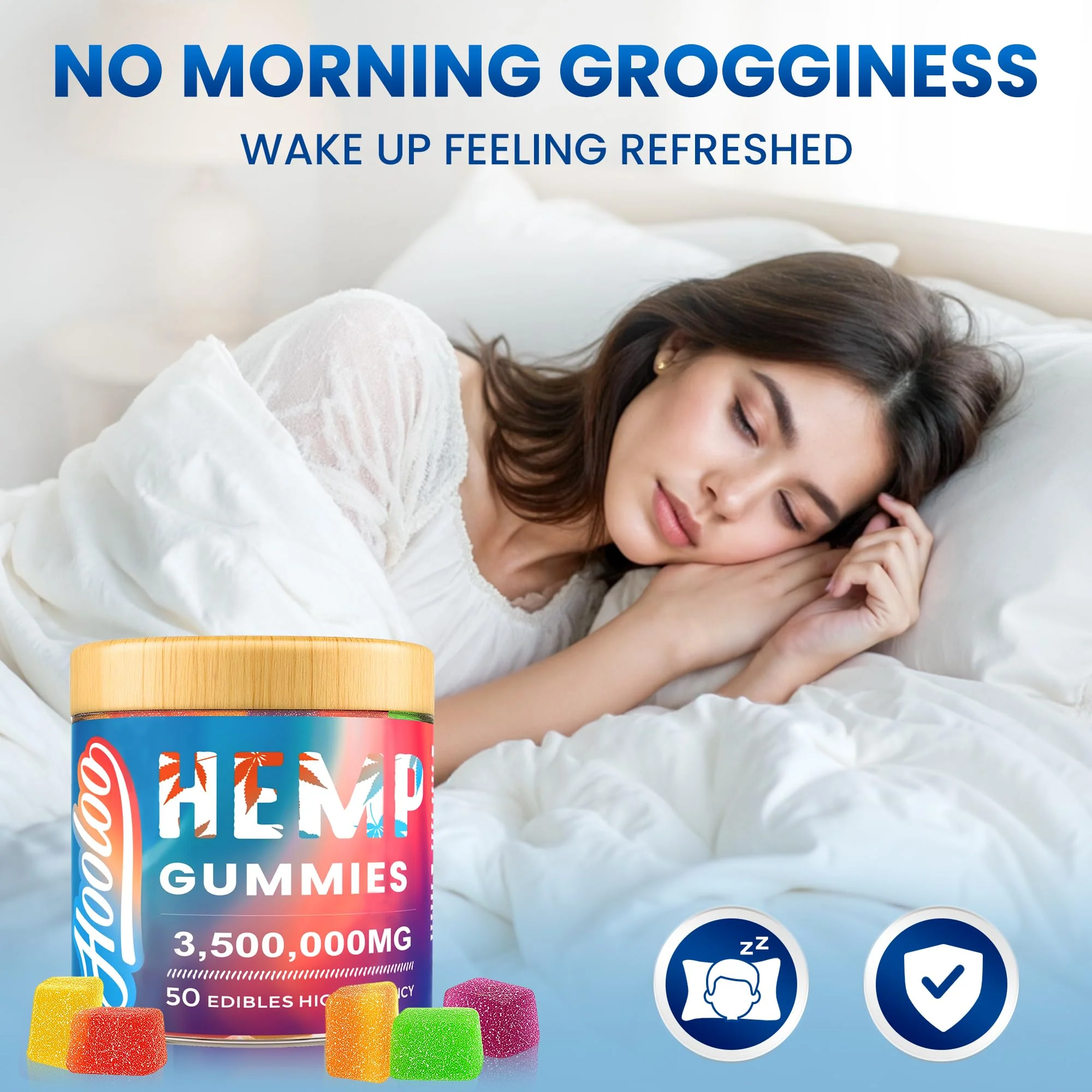 HOOLOO Hemp Gummies Big Cubes Extra Strength for Bedtime Support, Unwind, 2 Packs, 6 Fruity Flavors Chewable Hemp Gummy Vitamins for Adults, Made in USA - Image 7