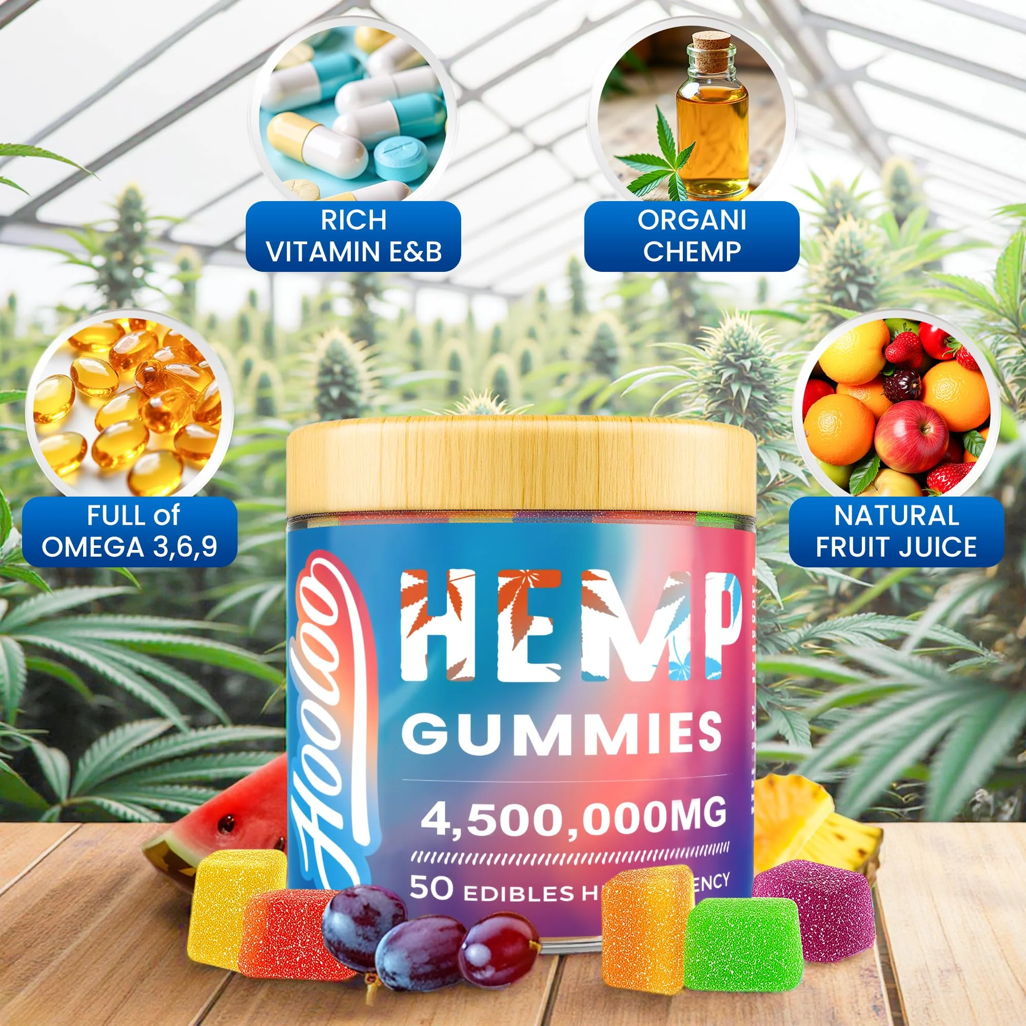 HOOLOO Hemp Gummies for Deep Bedtime Support – 2 Packs, 6 Fruity Flavors, Made in USA - Image 3