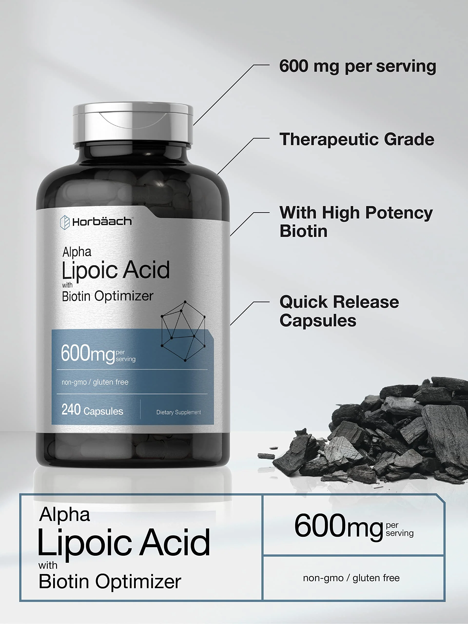 Horbäach Alpha Lipoic Acid 600mg + Biotin Optimizer – 240 Capsules (Pack of 2) | Gluten Free, Non-GMO - Image 10