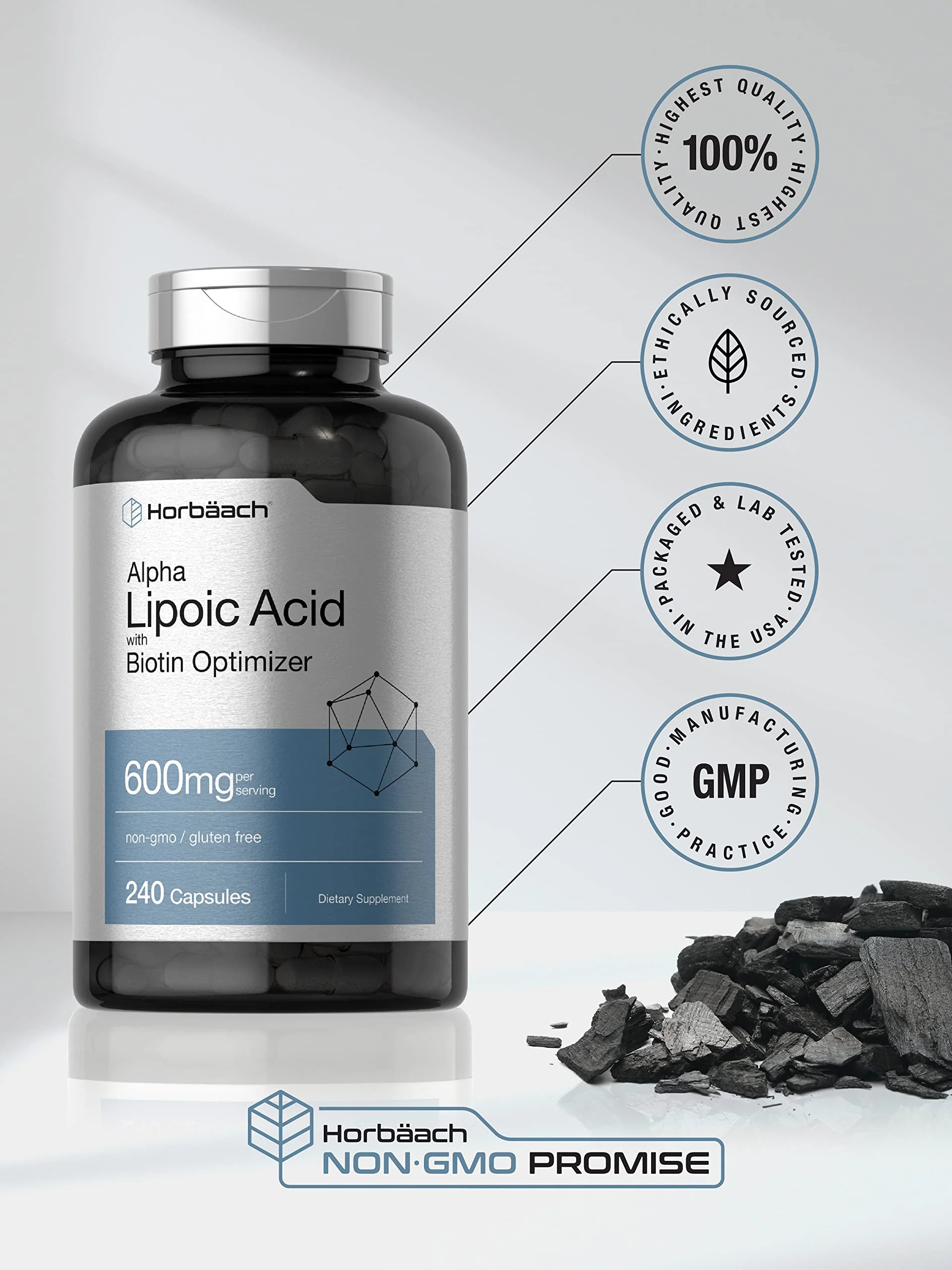 Horbäach Alpha Lipoic Acid 600mg + Biotin Optimizer – 240 Capsules (Pack of 2) | Gluten Free, Non-GMO - Image 12