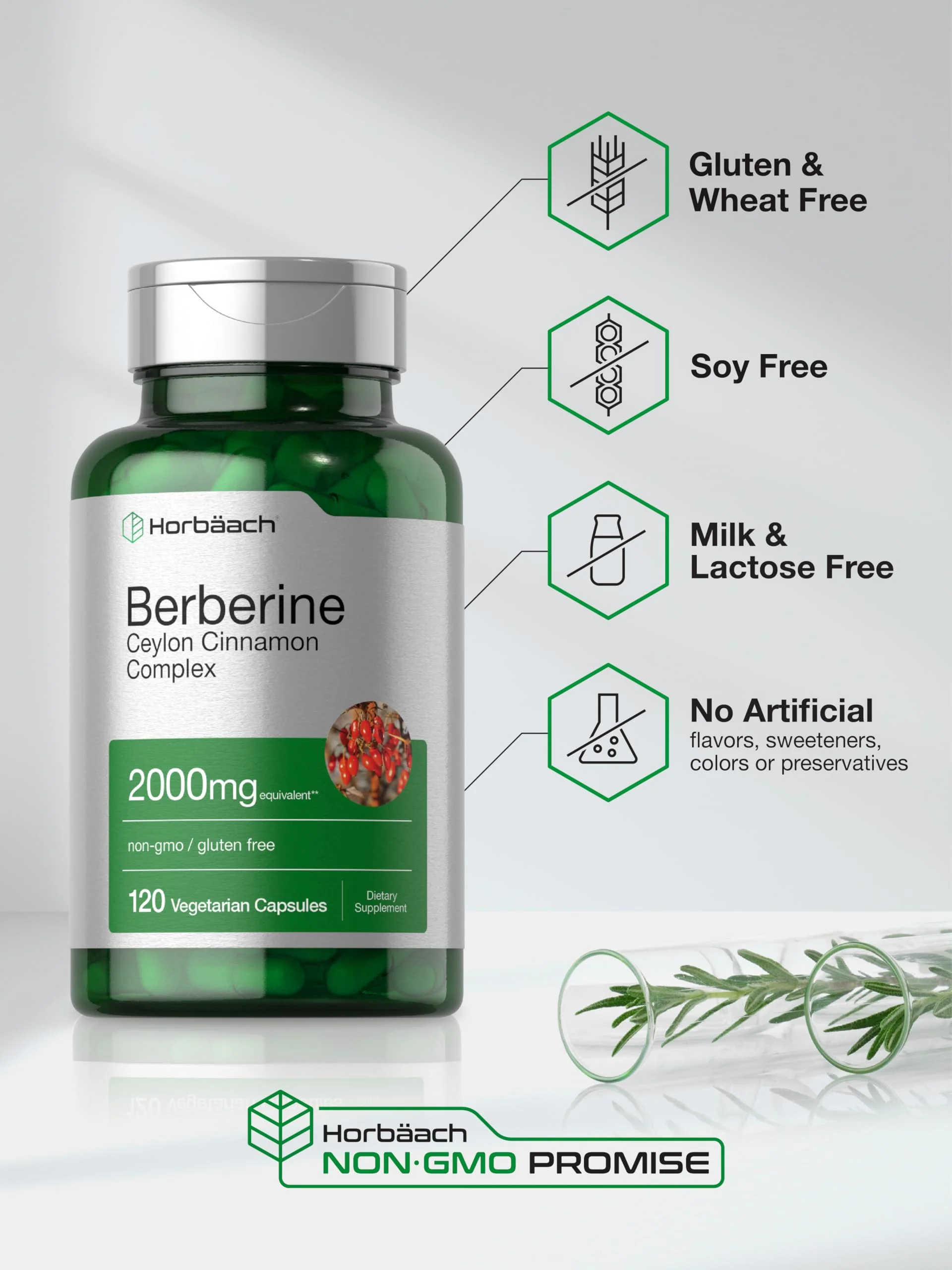 Horbäach Berberine with Ceylon Cinnamon – 2000mg, 120 Veggie Capsules (Pack of 2) | Vegetarian, Non-GMO & Gluten Free - Image 5