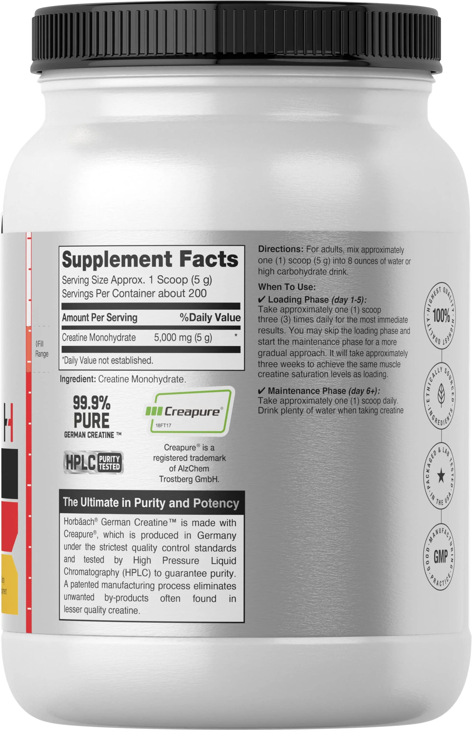 Horbäach German Creatine Powder 1000g | Creapure Monohydrate Powder | Vegetarian, Non-GMO, and Gluten Free Supplement | Promotes Strength & Power - Image 5