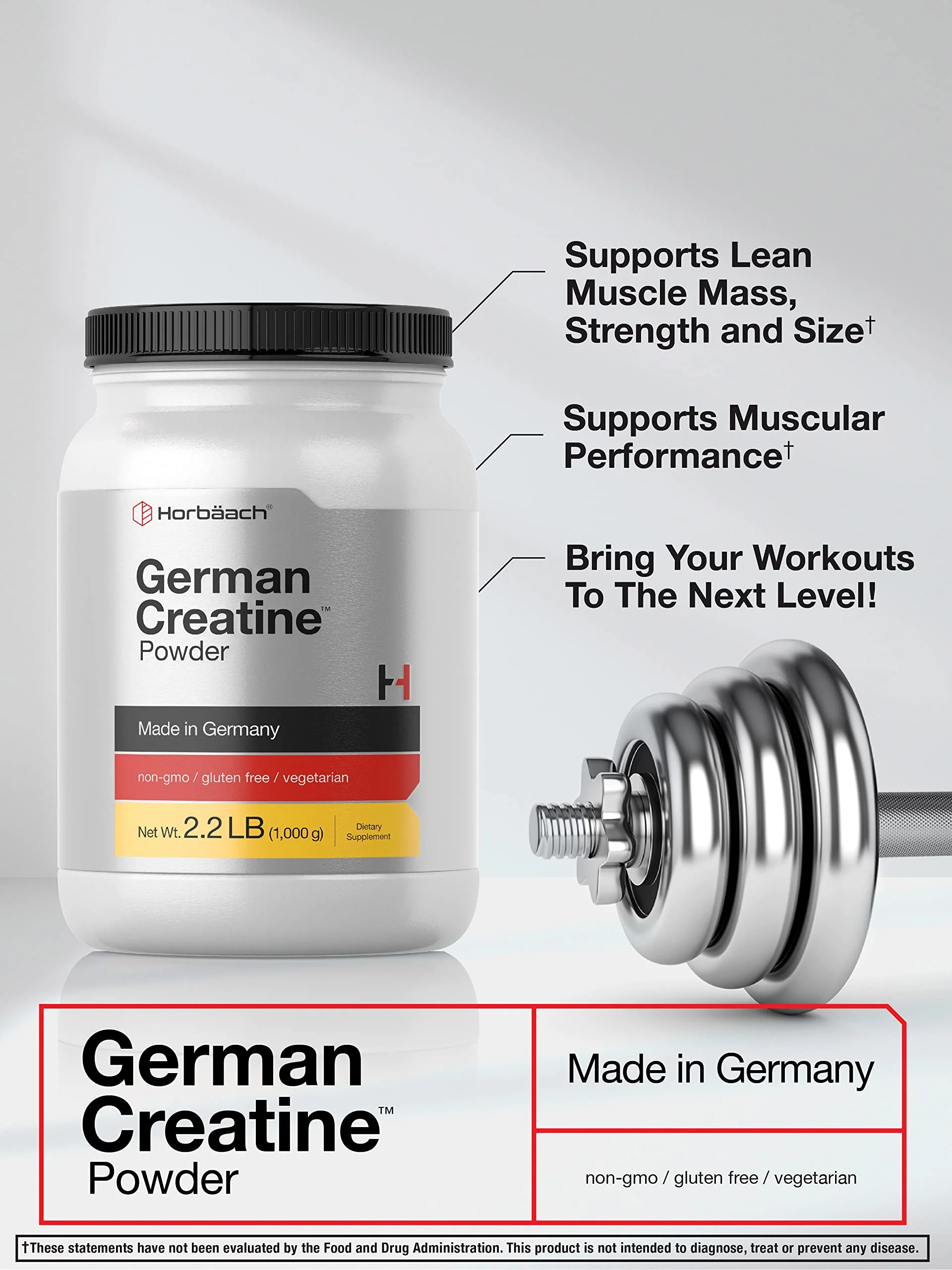 Horbäach German Creatine Powder 1000g | Creapure Monohydrate Powder | Vegetarian, Non-GMO, and Gluten Free Supplement | Promotes Strength & Power - Image 6