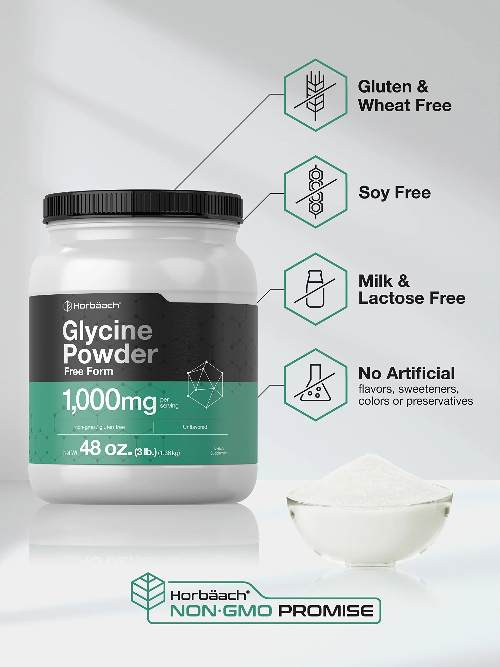 Horbäach Glycine Powder 3 lbs - Free Form, Unflavored, Vegetarian, Non-GMO, Gluten Free - Image 4