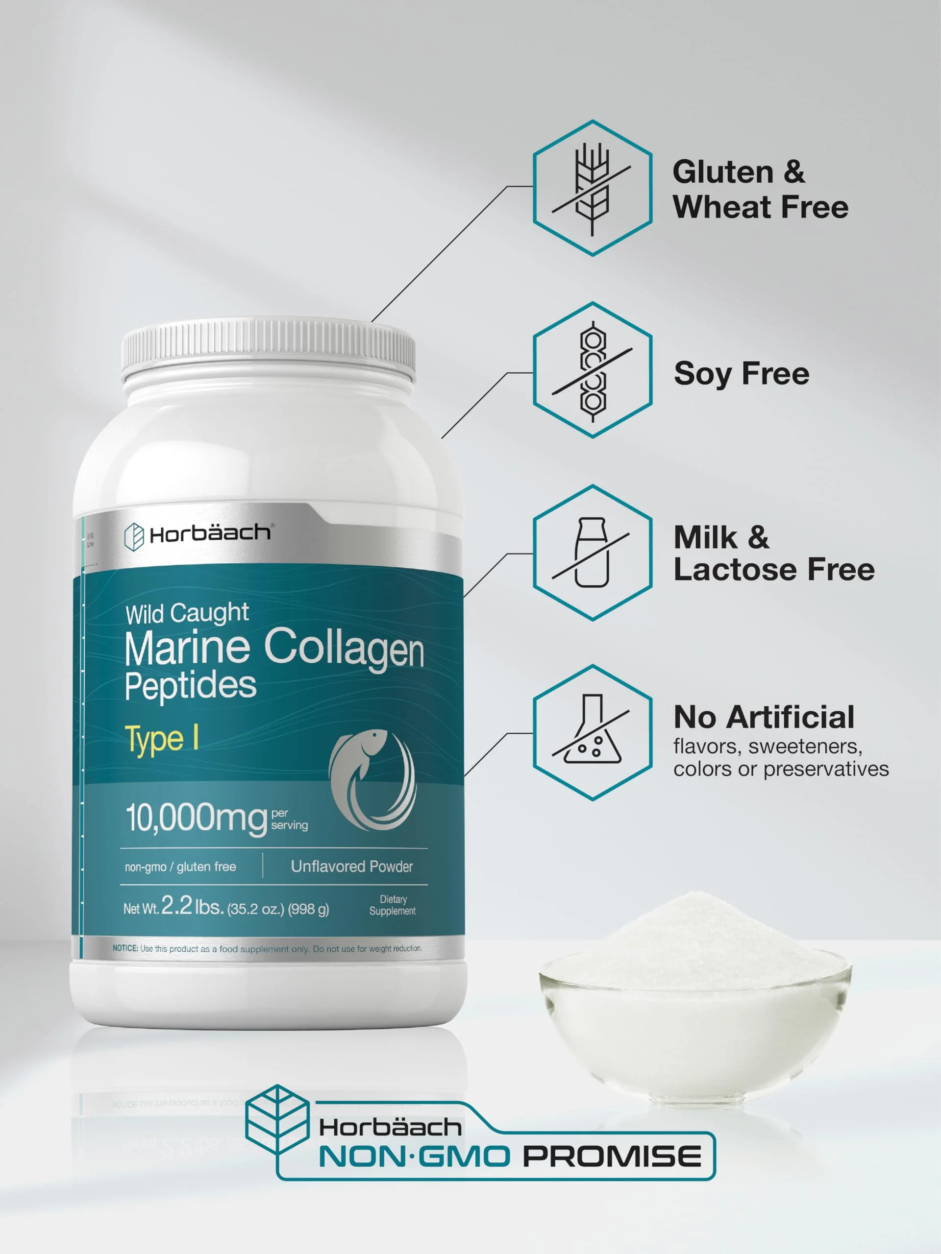 Horbäach Marine Collagen Powder 2.2 lbs – Unflavored, Hydrolyzed Peptides, Keto & Paleo - Image 4
