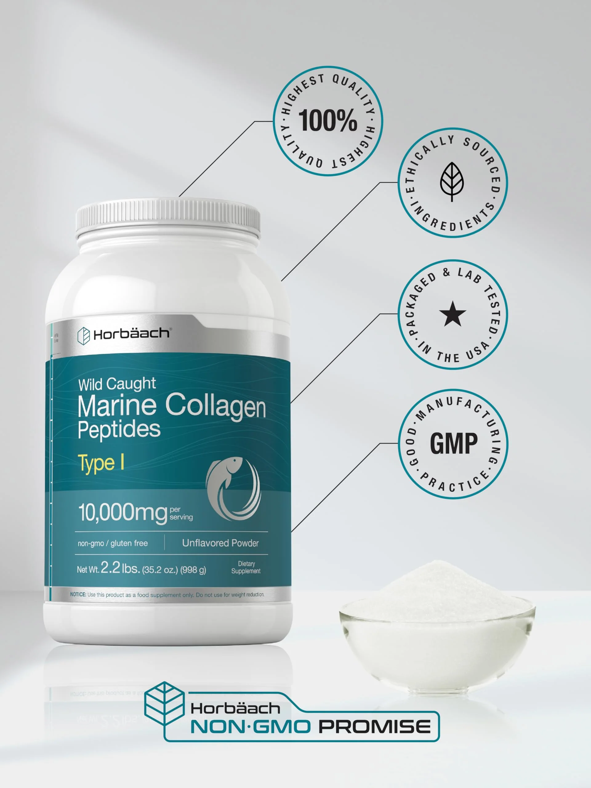 Horbäach Marine Collagen Powder 2.2 lbs – Unflavored, Hydrolyzed Peptides, Keto & Paleo - Image 5