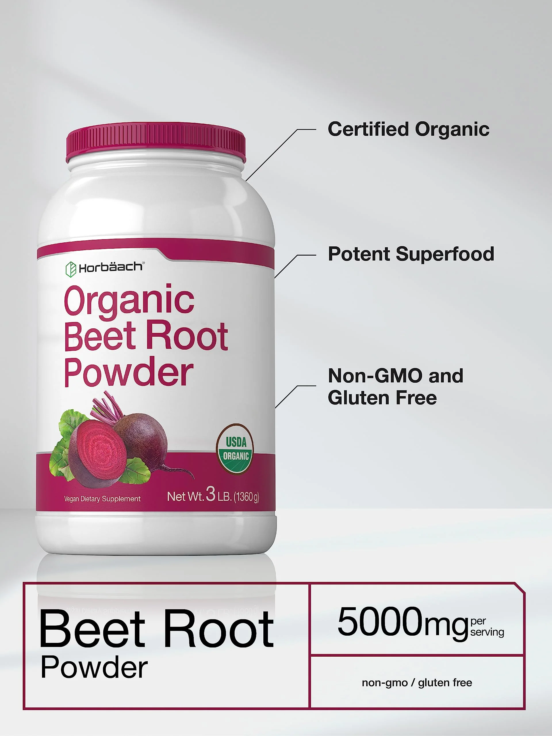 Horbäach Organic Beet Root Powder | 3lb Bulk Supplement | Raw Superfood | Vegan, Non-GMO, and Gluten Free Formula - Image 3