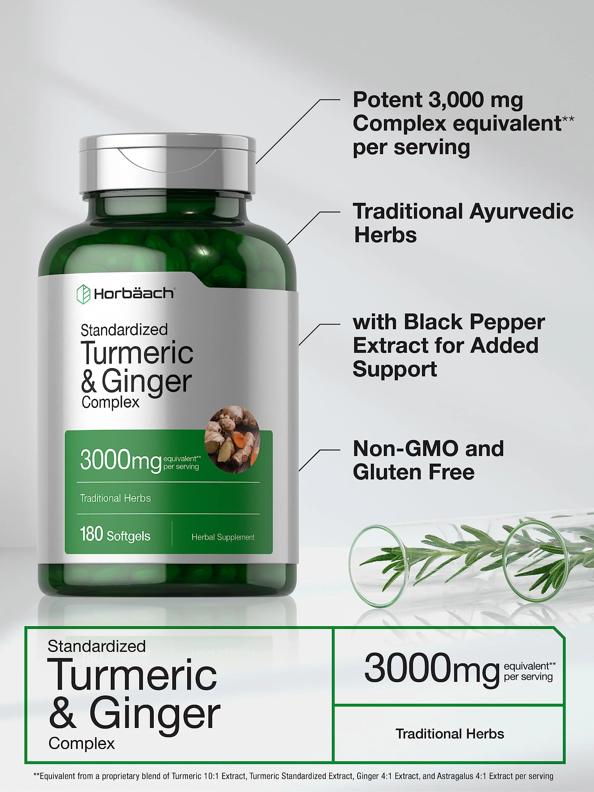 Horbäach Turmeric & Ginger 3000 mg Softgels (180) - Black Pepper - Non-GMO (Pack of 2) - Image 3