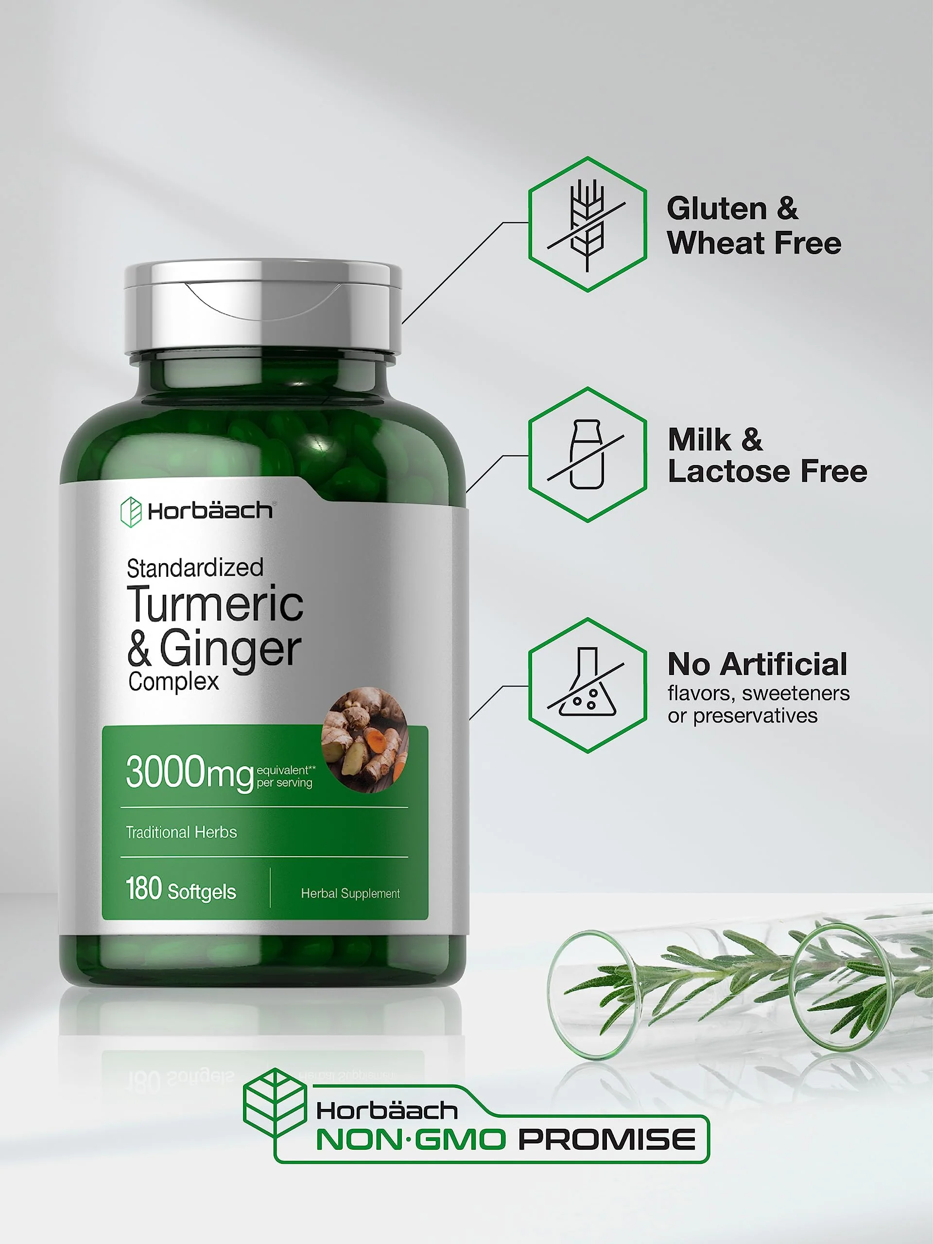 Horbäach Turmeric & Ginger 3000 mg Softgels (180) - Black Pepper - Non-GMO (Pack of 2) - Image 4