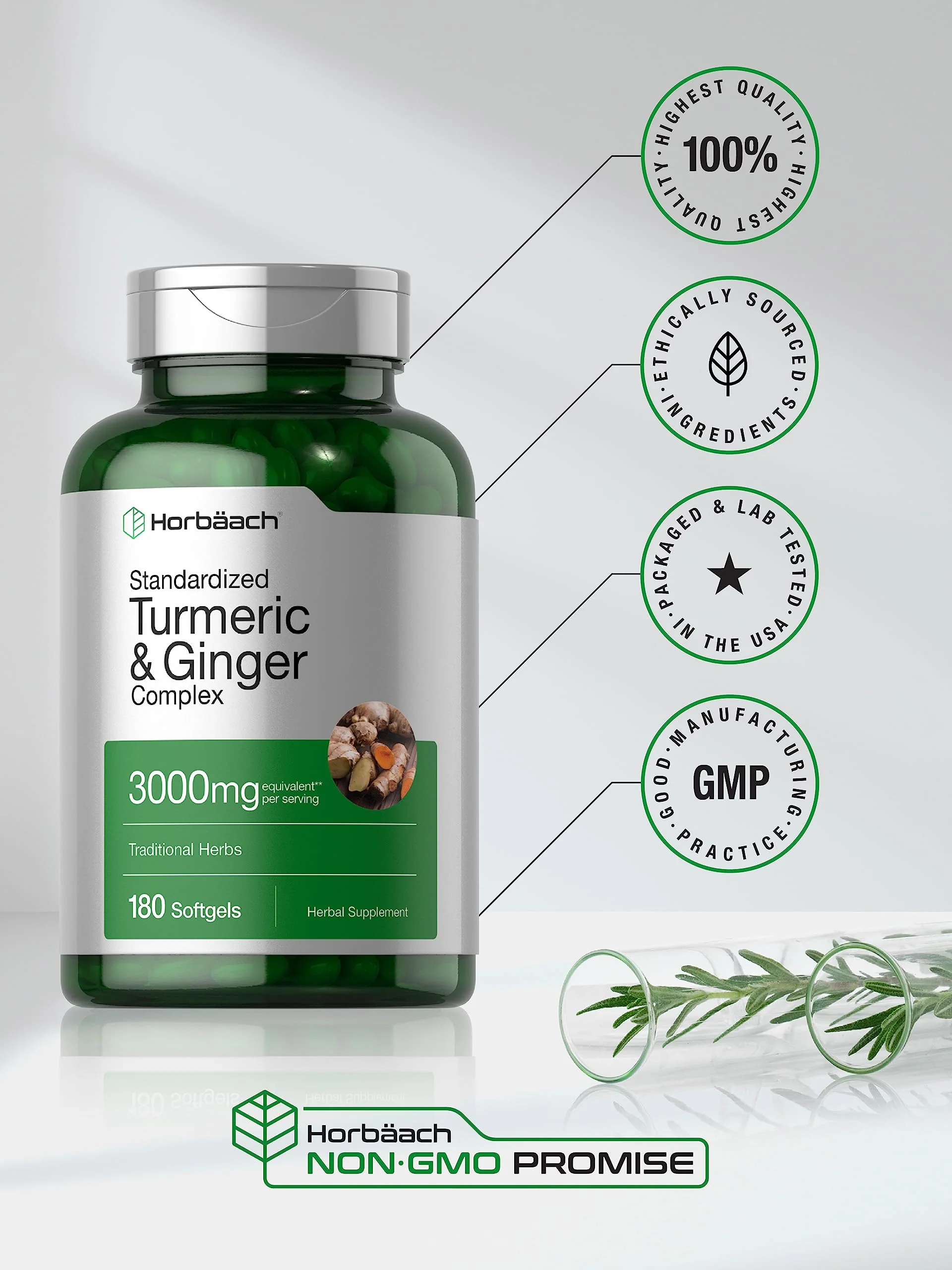 Horbäach Turmeric & Ginger 3000 mg Softgels (180) - Black Pepper - Non-GMO (Pack of 2) - Image 5