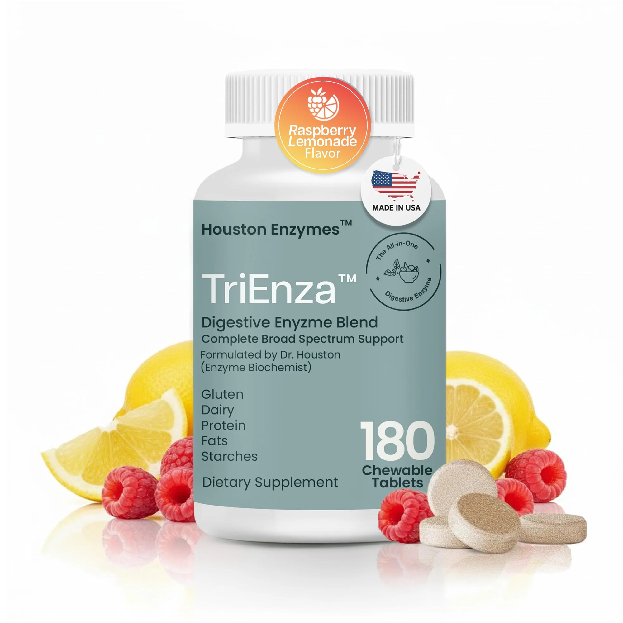 Houston Enzymes TriEnza - Digestive Enzyme Supplement for Gluten, Casein, Soy, Carbs & Fats | 180 Chewable Tablets - Image 10