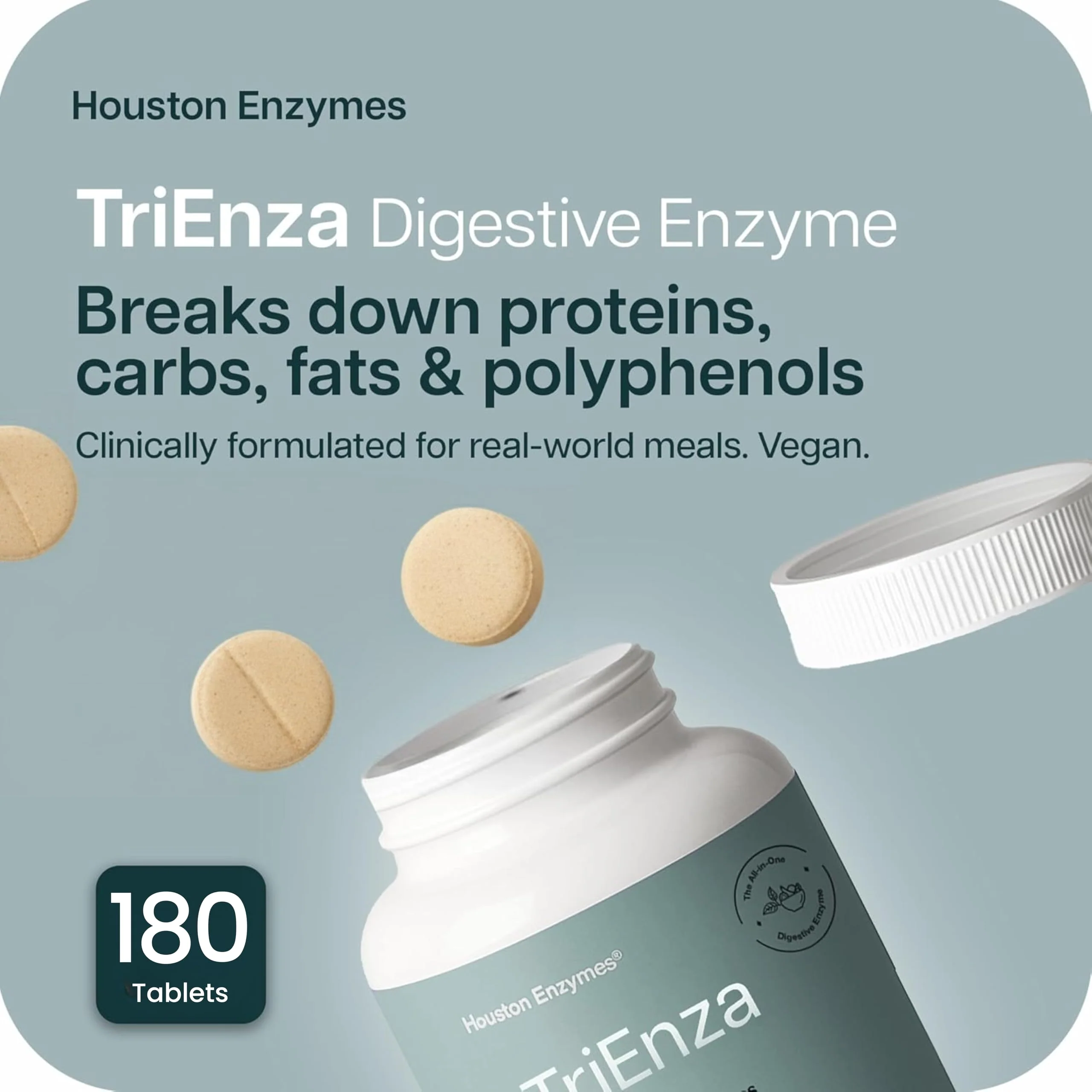 Houston Enzymes TriEnza - Digestive Enzyme Supplement for Gluten, Casein, Soy, Carbs & Fats | 180 Chewable Tablets - Image 5