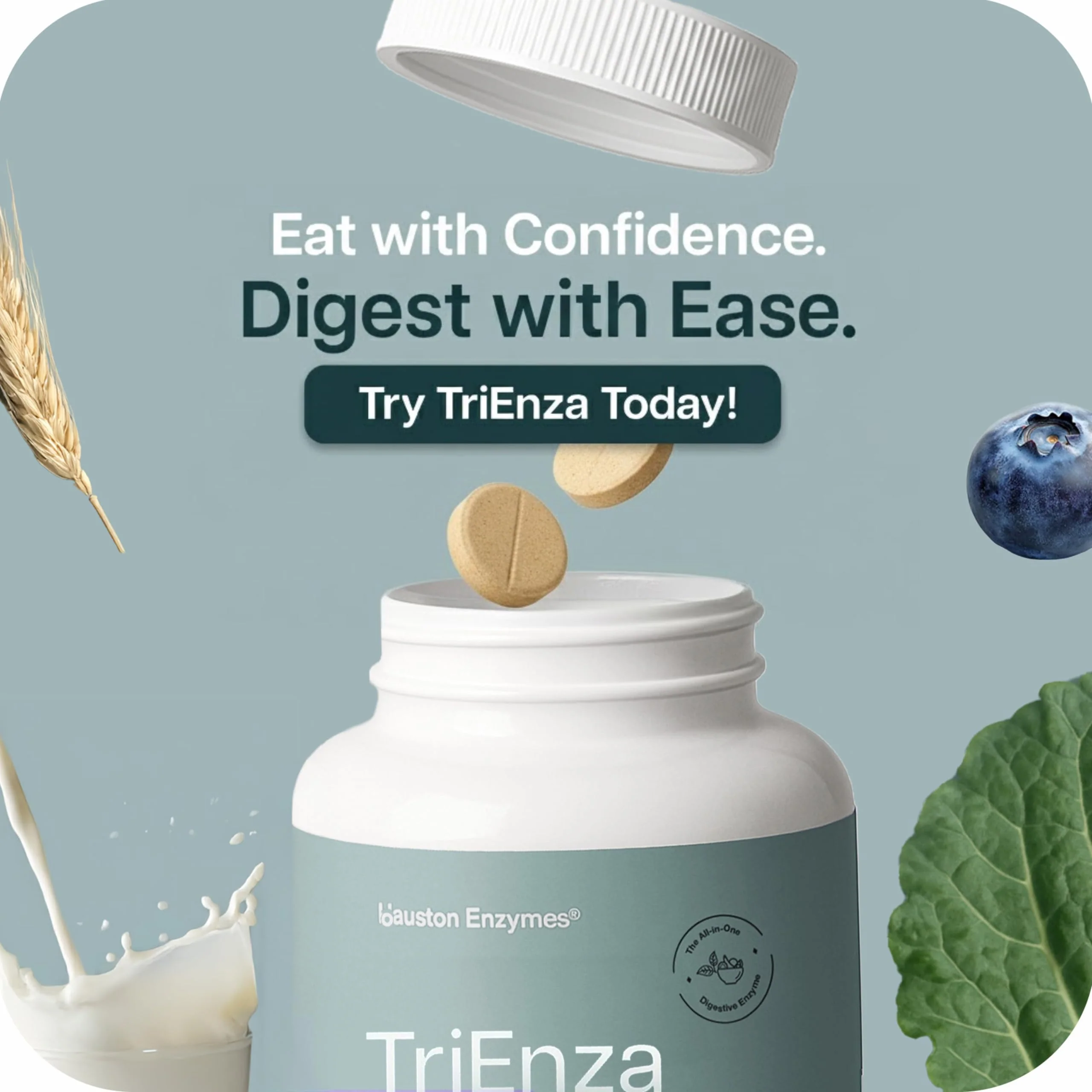 Houston Enzymes TriEnza - Digestive Enzyme Supplement for Gluten, Casein, Soy, Carbs & Fats | 180 Chewable Tablets - Image 9
