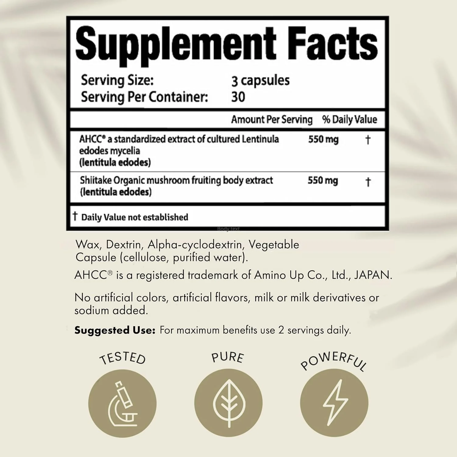 HPD Rx Premium AHCC & Shiitake Mushroom 1100 mg per Serving – Immune Support, 30-Day Supply - Image 3