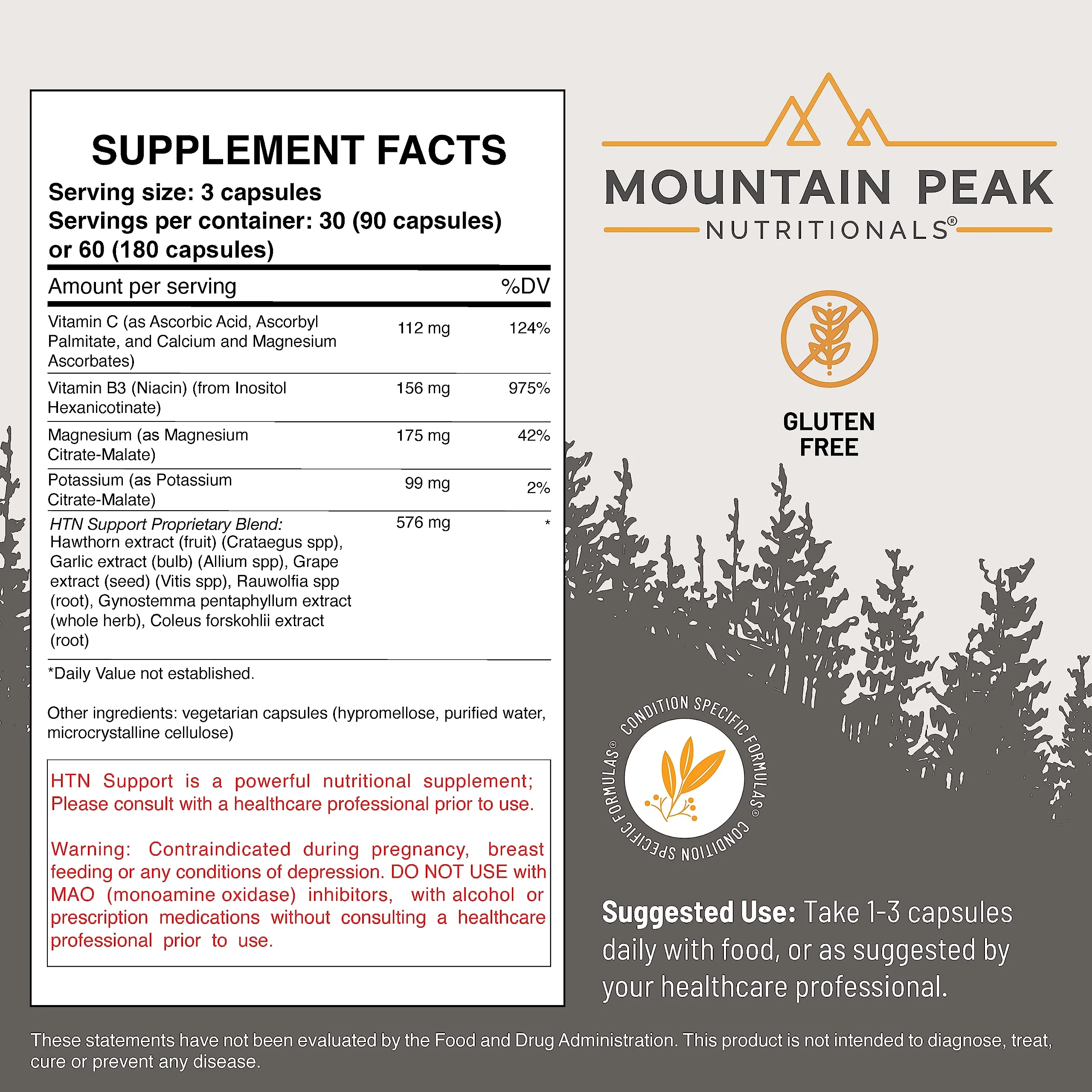 HTN Blood Pressure Support - Mountain Peak Nutritionals (90 Veg Caps) Rauwolfia, Hawthorn & Magnesium - Image 3