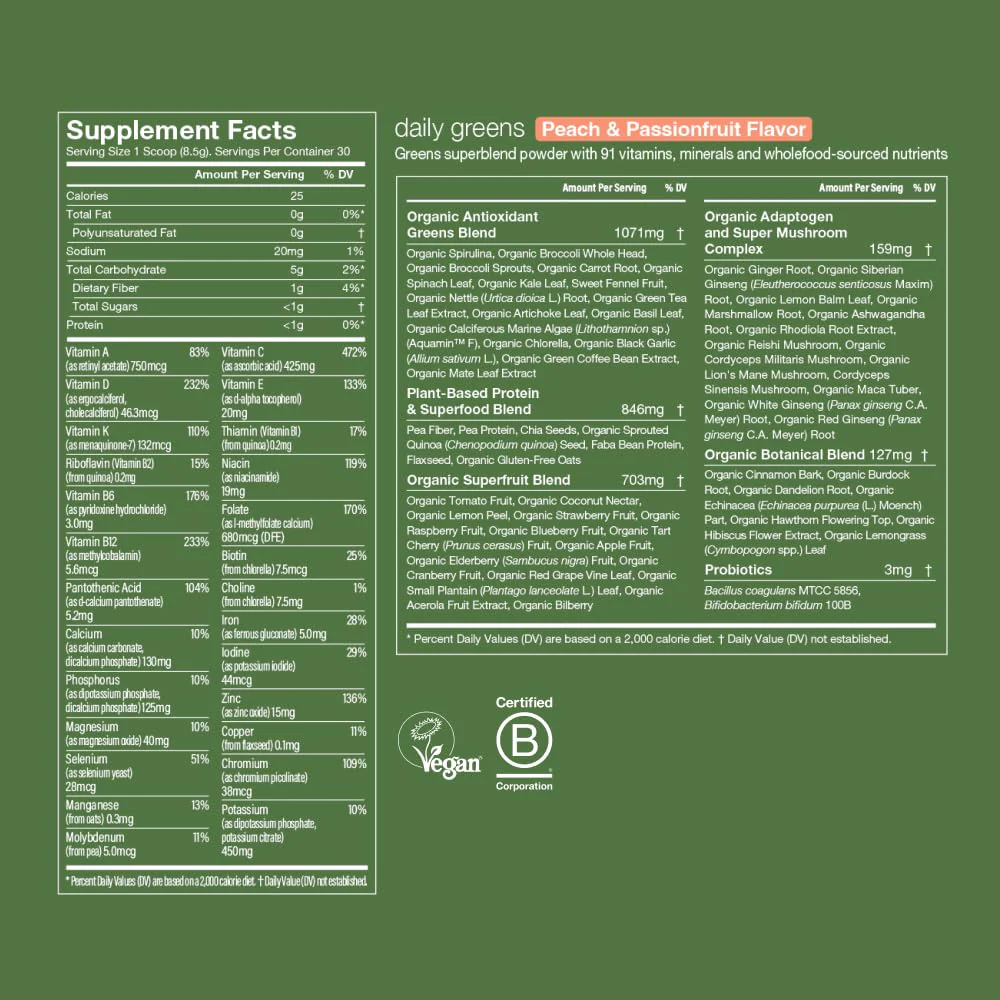 Huel Daily Greens Peach Passionfruit | Superfood Greens Powder with 91 Vitamins, Adaptogens & Probiotics | 30 Servings - Image 4