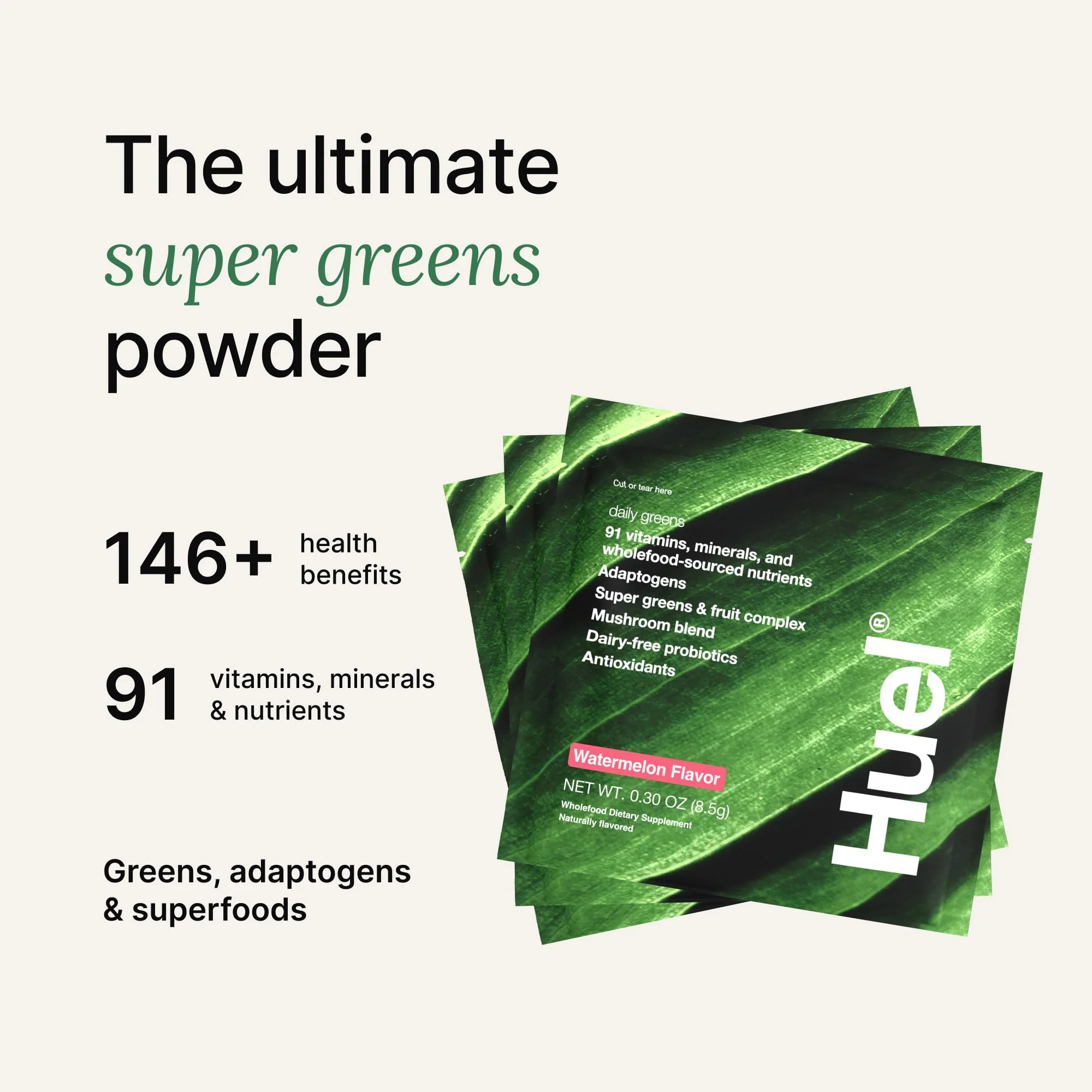 Huel Daily Greens Watermelon 12 Pack | 91 Vitamins & Wholefood Ingredients - Image 2