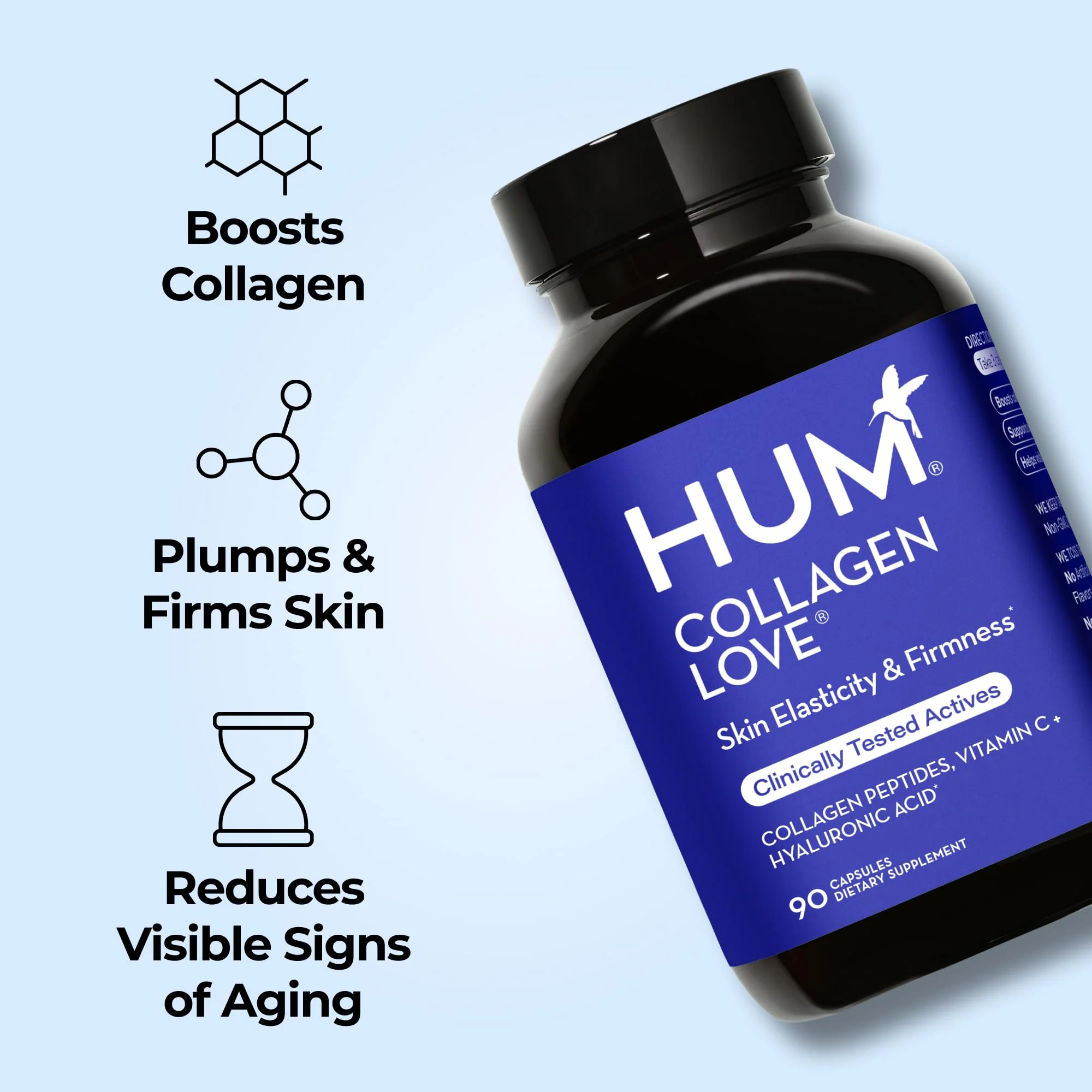 HUM Collagen Love Skin — Collagen Peptides with Hyaluronic Acid & Vitamin C, 90 Capsules - Image 3