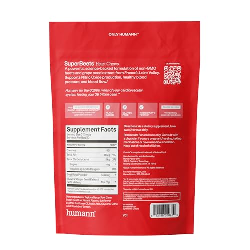 Humann SuperBeets Heart Chews – Nitric Oxide & Blood Pressure Support, Pomegranate Berry Flavor, 60 Count - Image 19