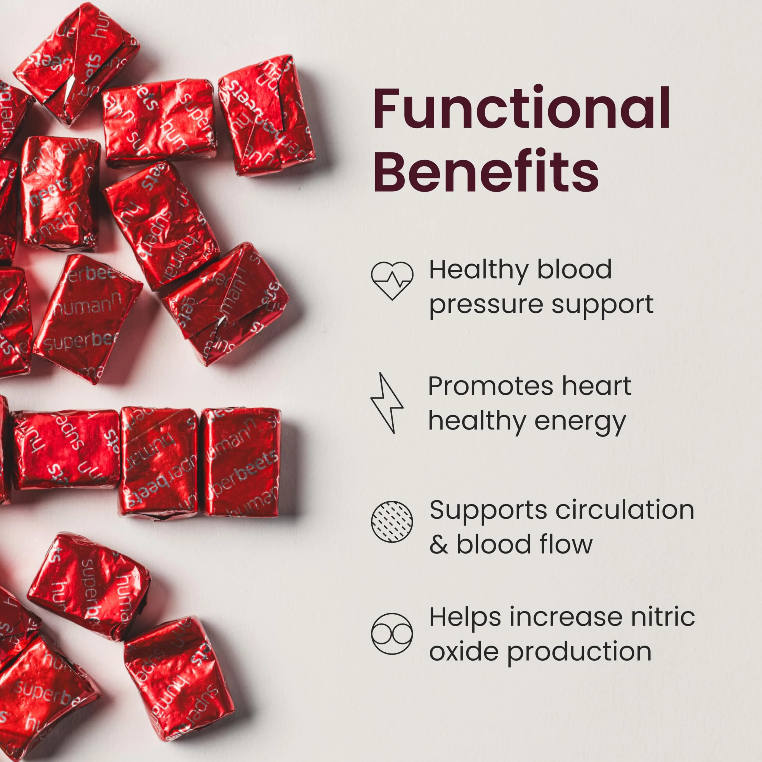 Humann SuperBeets Heart Chews – Nitric Oxide & Blood Pressure Support, Pomegranate Berry Flavor, 60 Count - Image 2