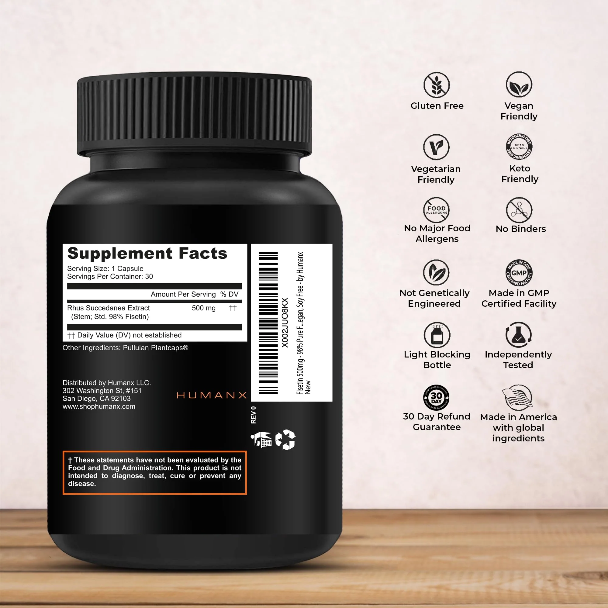 HUMANX Fisetin 500mg – 98% Pure Fisetin Supplement | Senolytic Activator | USA Made Non-GMO Capsules - Image 7