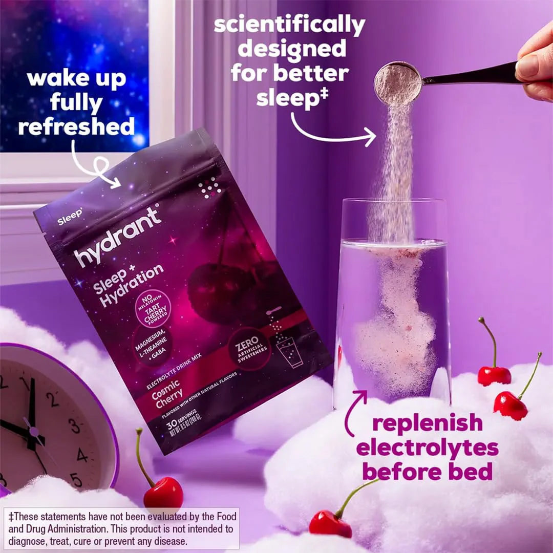 Hydrant Melatonin Free Sleep Aid Powder – Tart Cherry, Magnesium, L-Theanine & GABA | Cosmic Cherry, 30 Pack - Image 5