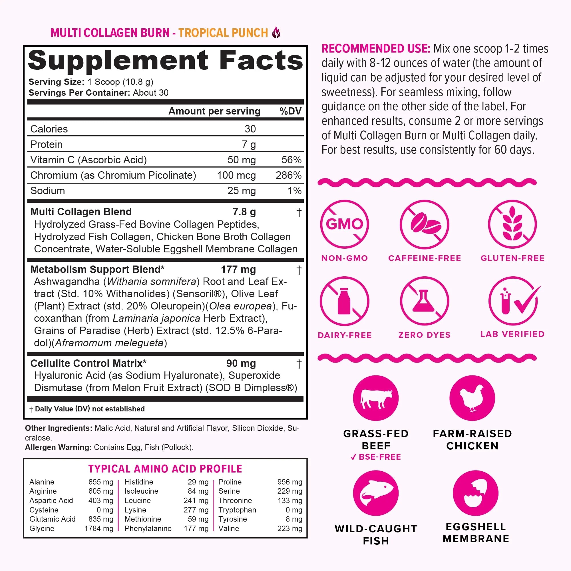 Hydrolyzed Collagen Peptides Powder for Women | MultiCollagen Burn with Hyaluronic Acid & Vitamin C (30 Servings) - Image 2