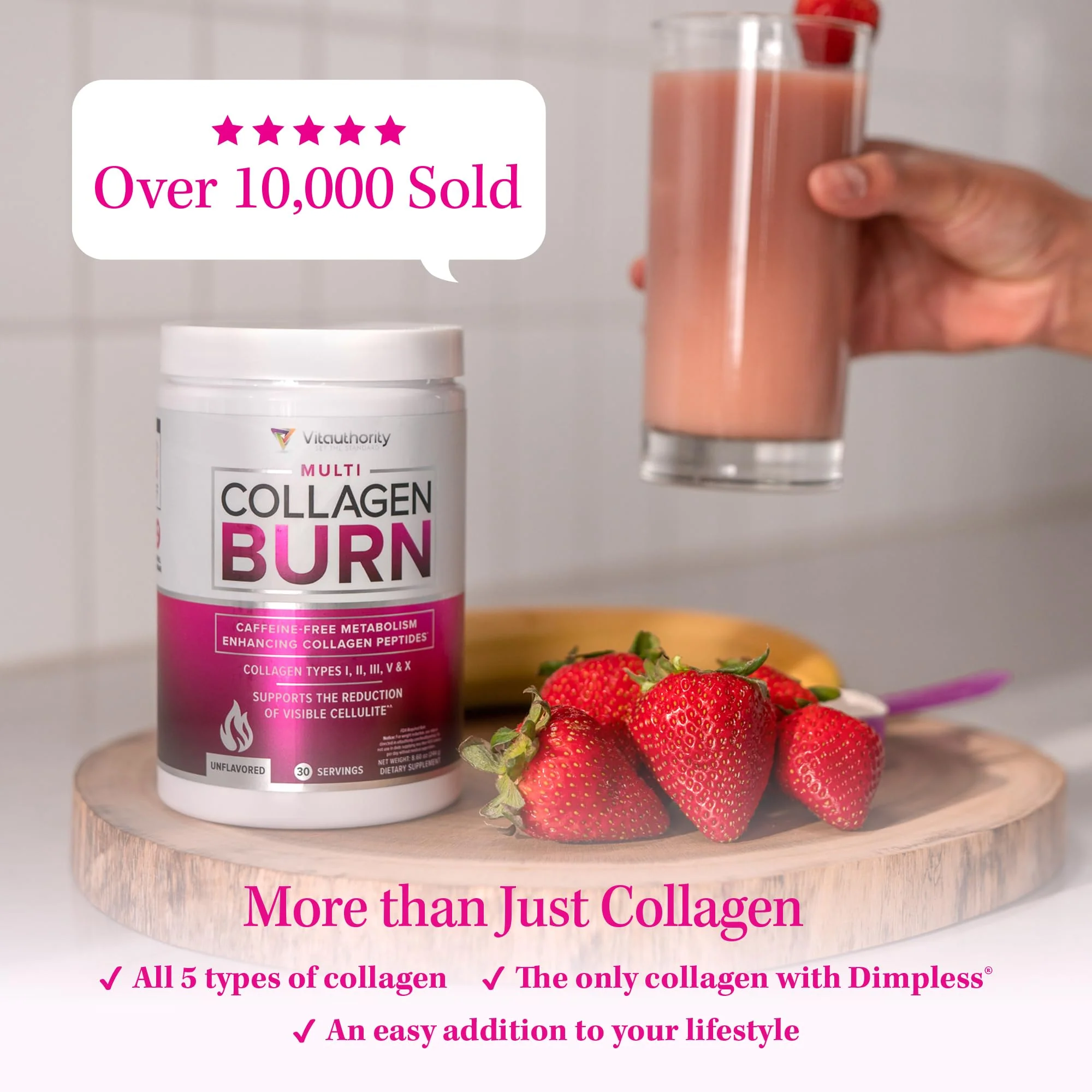 Hydrolyzed Collagen Peptides Powder for Women | MultiCollagen Burn with Hyaluronic Acid & Vitamin C (30 Servings) - Image 4
