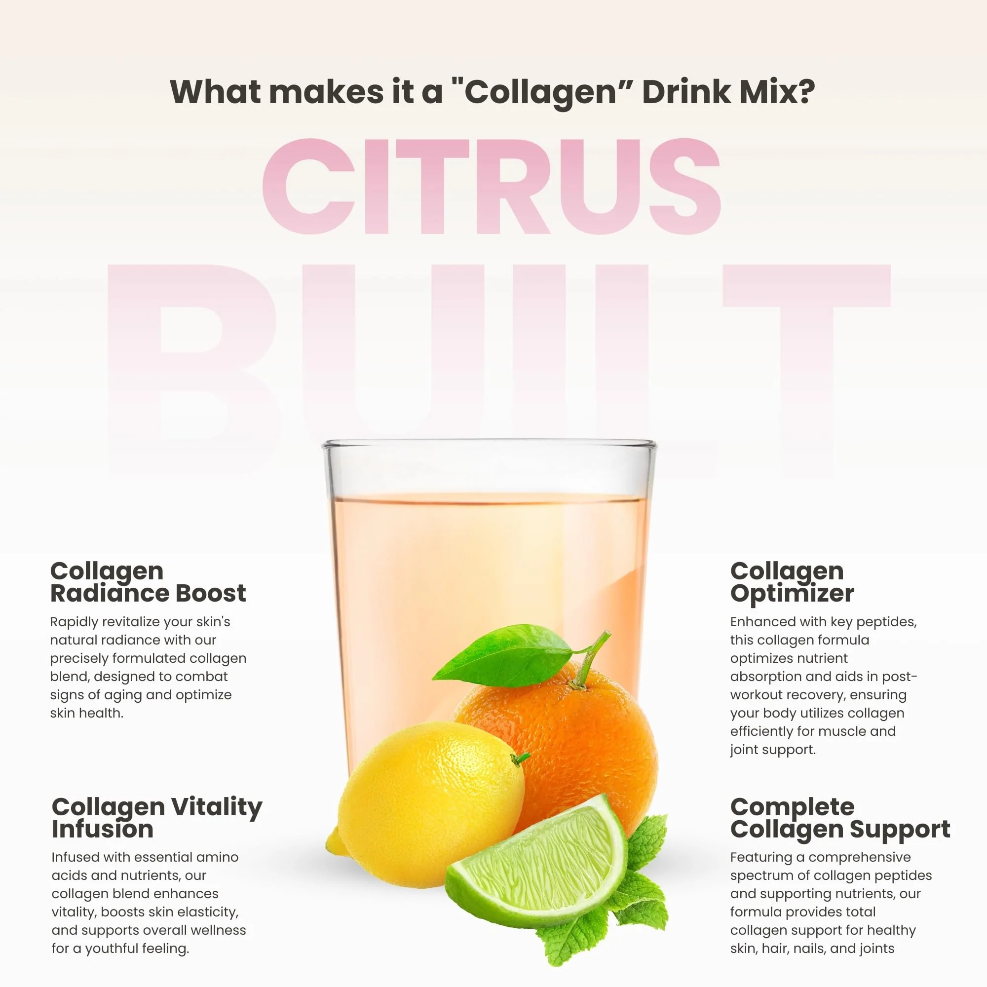 Hydrolyzed Collagen Peptides Powder – Grass-Fed with Vitamins C/D/E, Hyaluronic Acid & Resveratrol | Pink Lemonade 30 Servings - Image 6