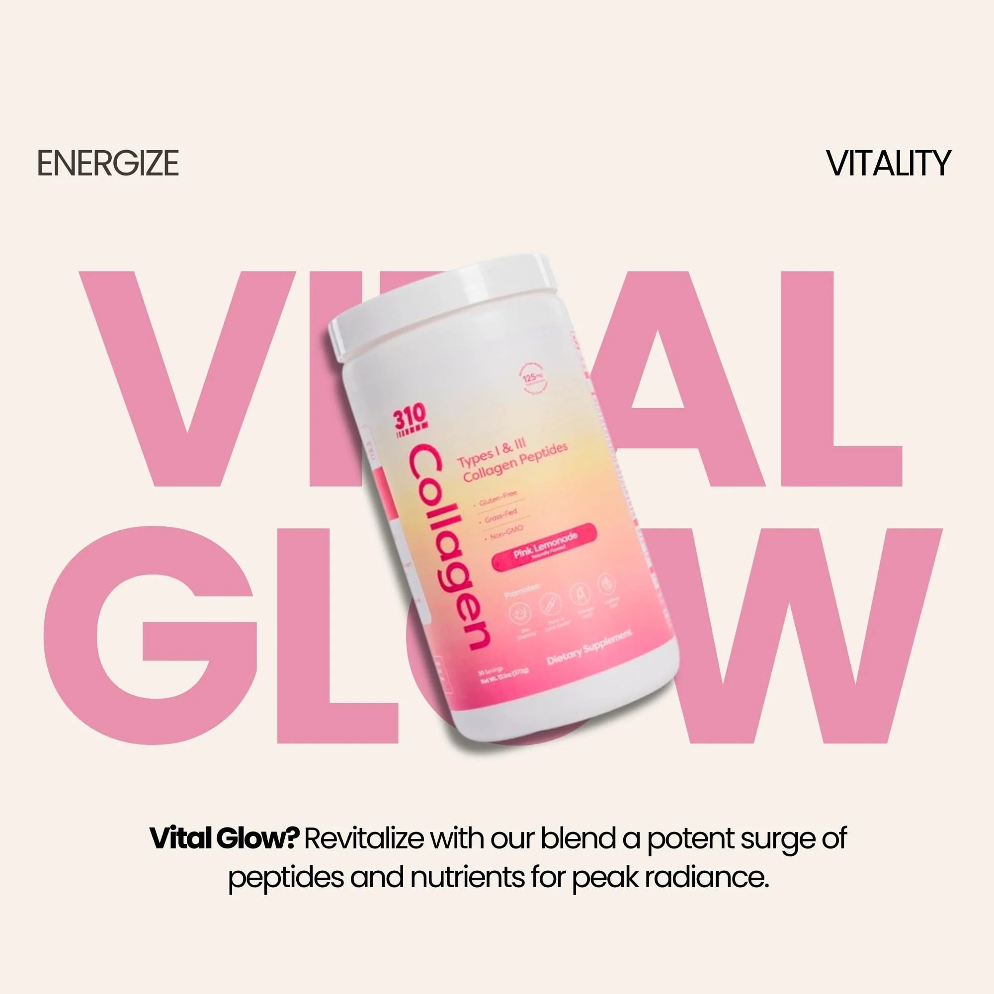 Hydrolyzed Collagen Peptides Powder – Grass-Fed with Vitamins C/D/E, Hyaluronic Acid & Resveratrol | Pink Lemonade 30 Servings - Image 7
