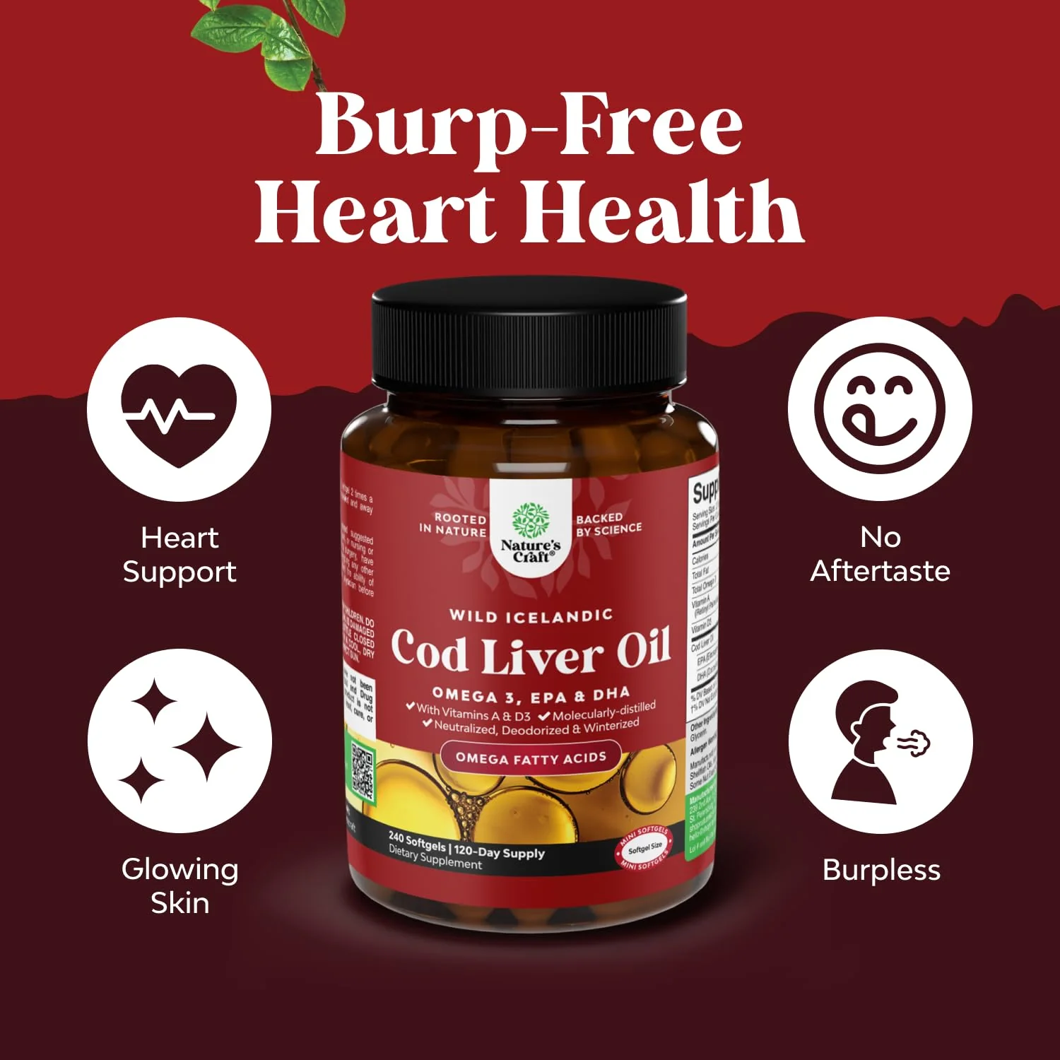 Icelandic Wild-Caught Cod Liver Oil Softgels – 1000mg Omega-3, EPA/DHA, Vitamin A & D – 240 Count - Image 4