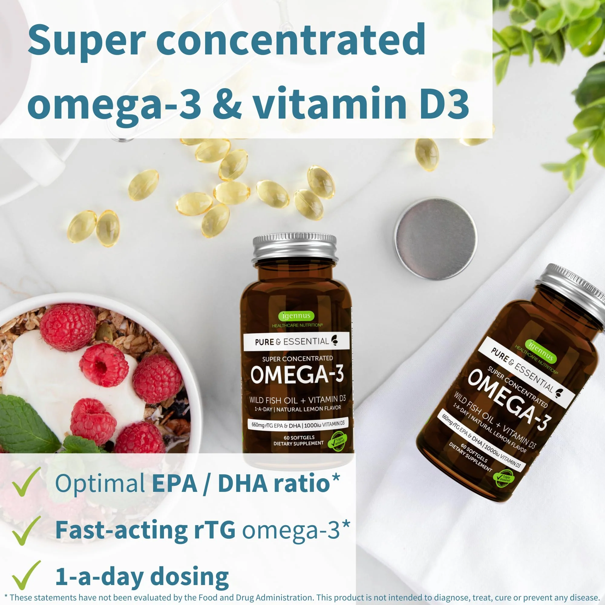 Igennus Advanced rTG Omega-3 IFOS Wild Fish Oil + Vitamin D3, 360 Softgels - Image 3