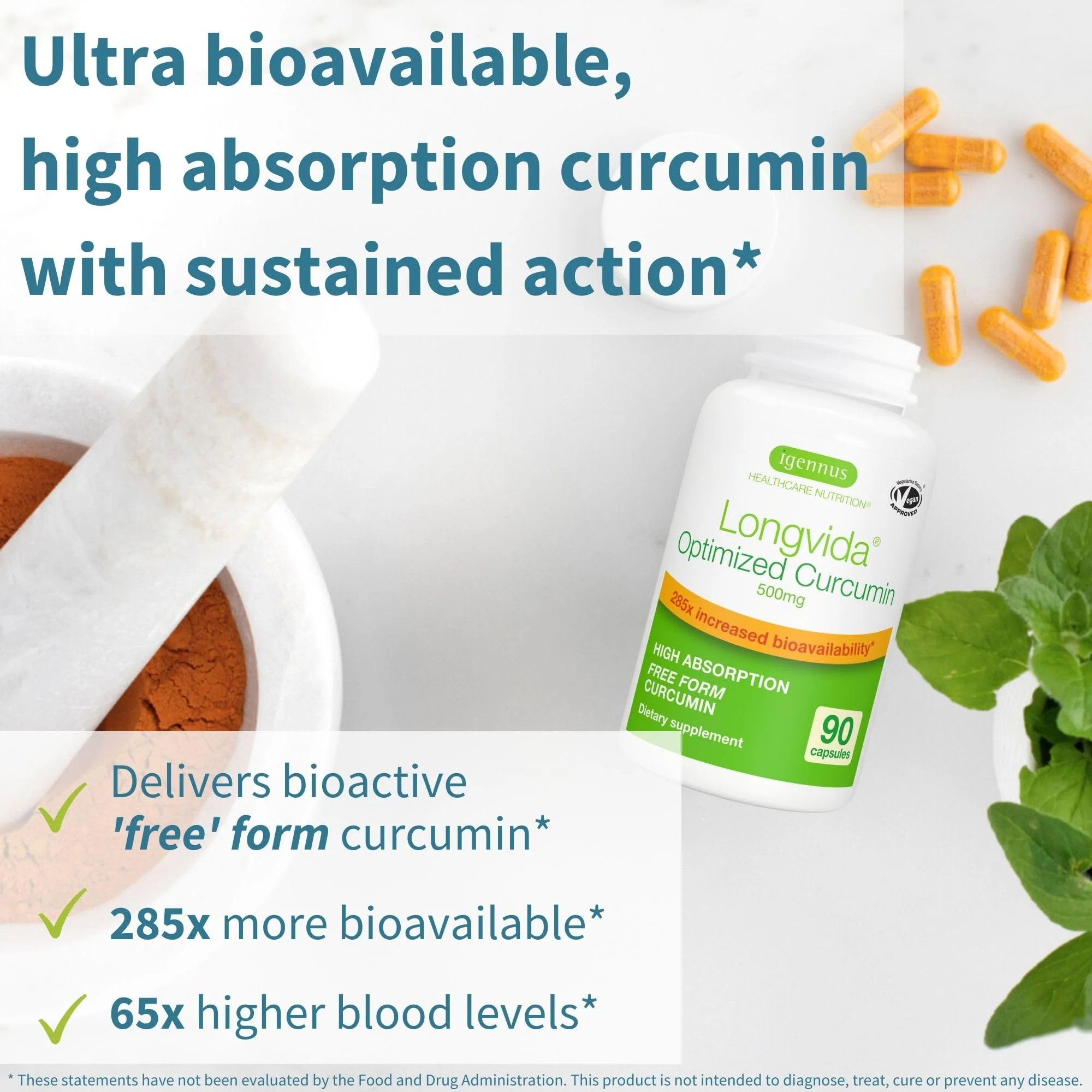 Igennus Longvida Curcumin 500mg – Ultra Bioavailable, 65x Plasma Levels, 90 Vegan Capsules - Image 3