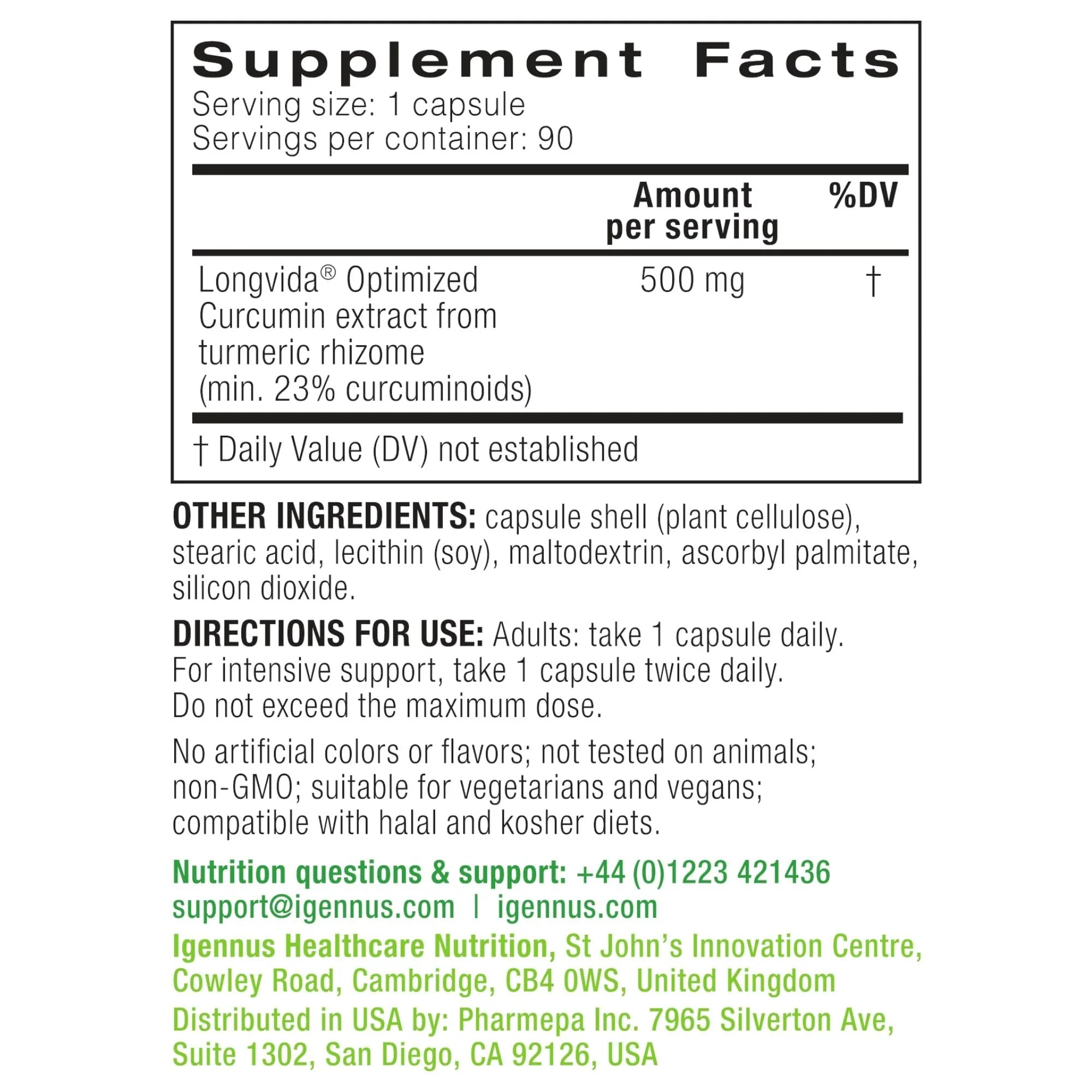 Igennus Longvida Curcumin 500mg – Ultra Bioavailable, 65x Plasma Levels, 90 Vegan Capsules - Image 6