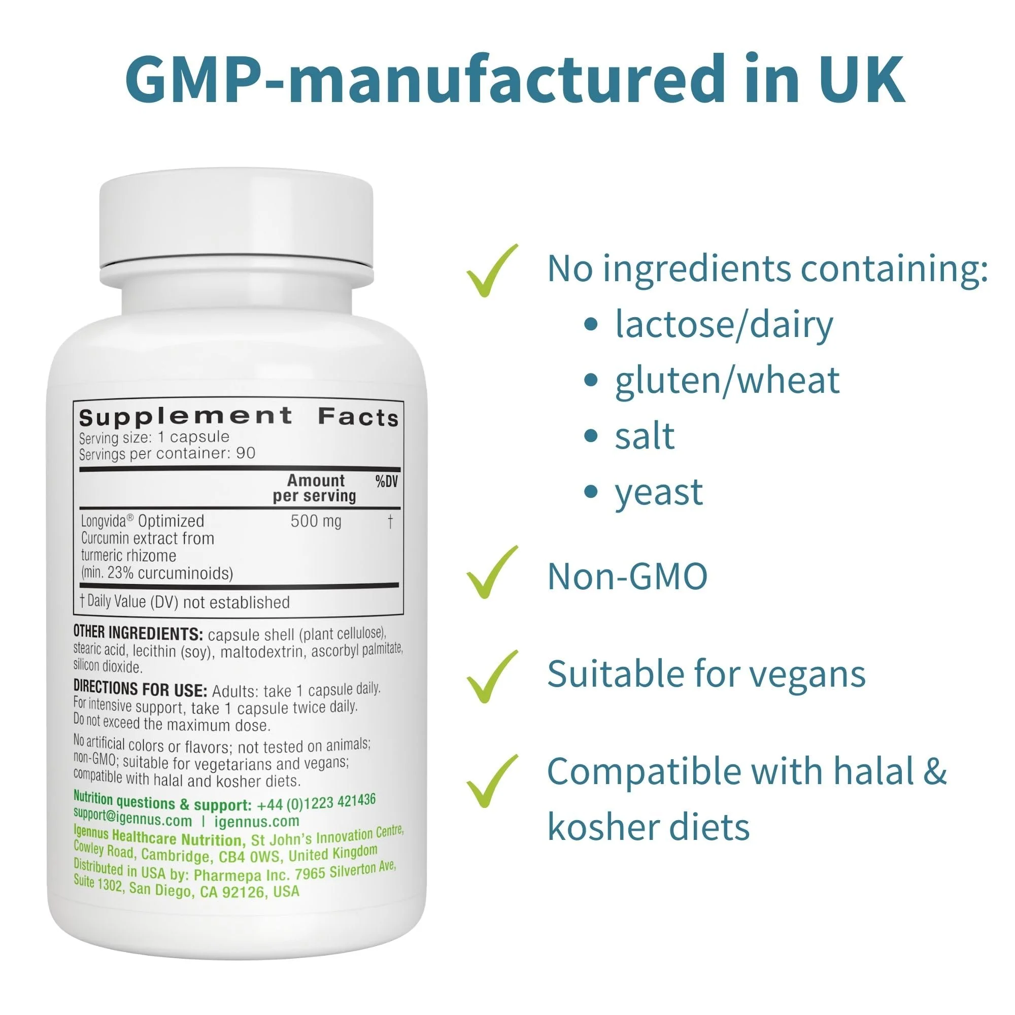 Igennus Longvida Curcumin 500mg – Ultra Bioavailable, 65x Plasma Levels, 90 Vegan Capsules - Image 7