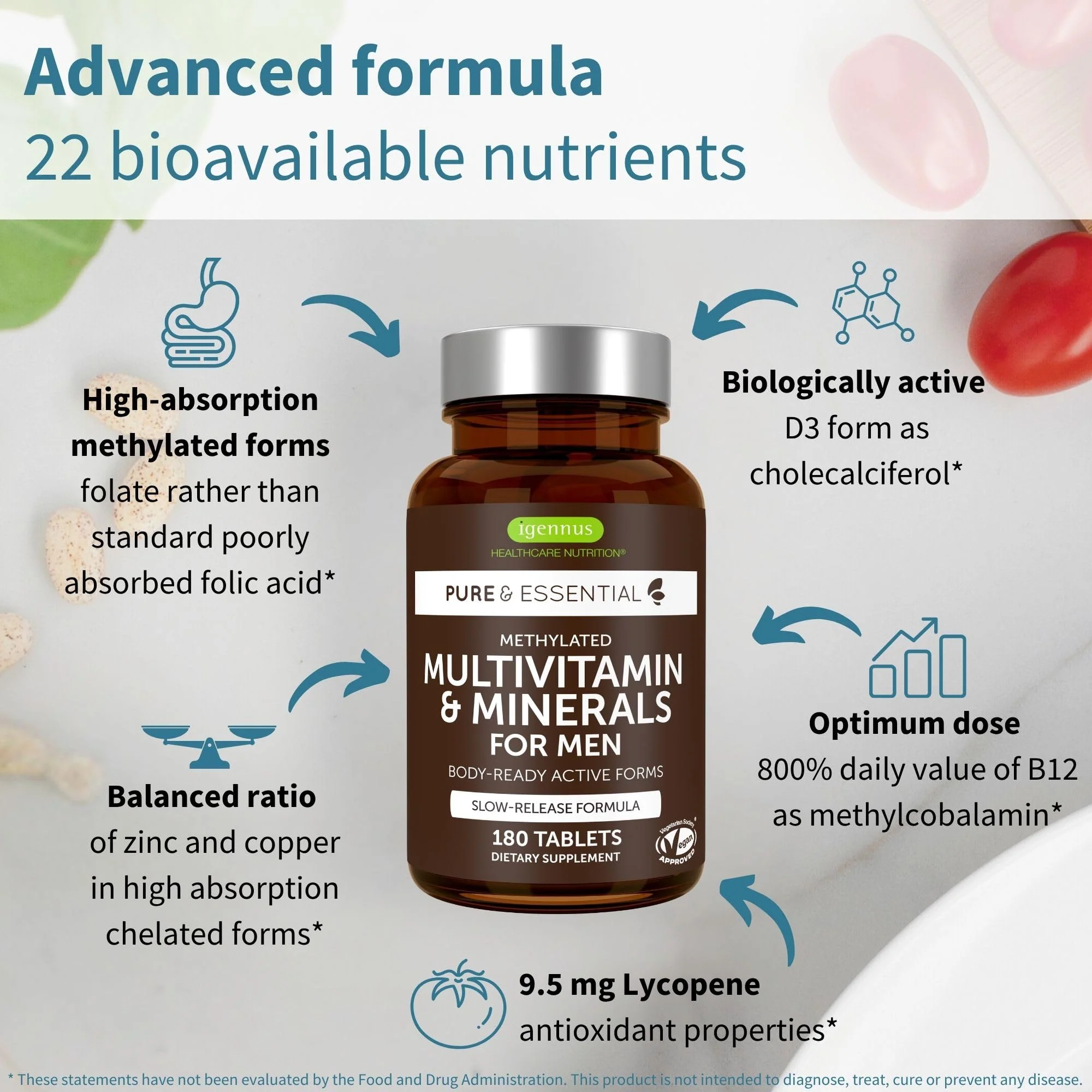 Igennus Methylated Men's Multivitamin – 22 Actives, All-Day Support, Non-GMO & Halal - Image 2