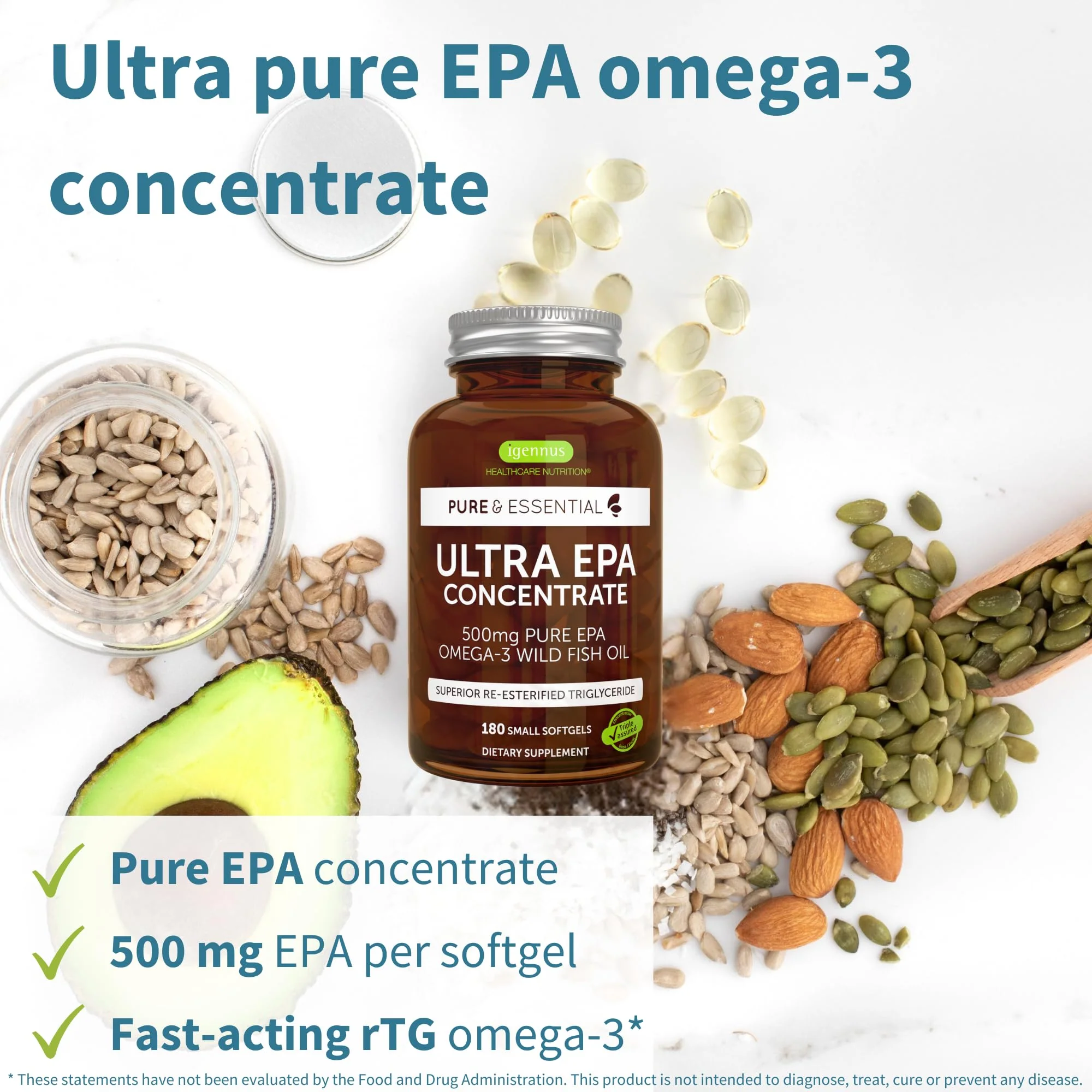 Igennus Ultra Pure Omega-3 EPA 500mg | IFOS Certified, rTG Wild Fish Oil - Image 2