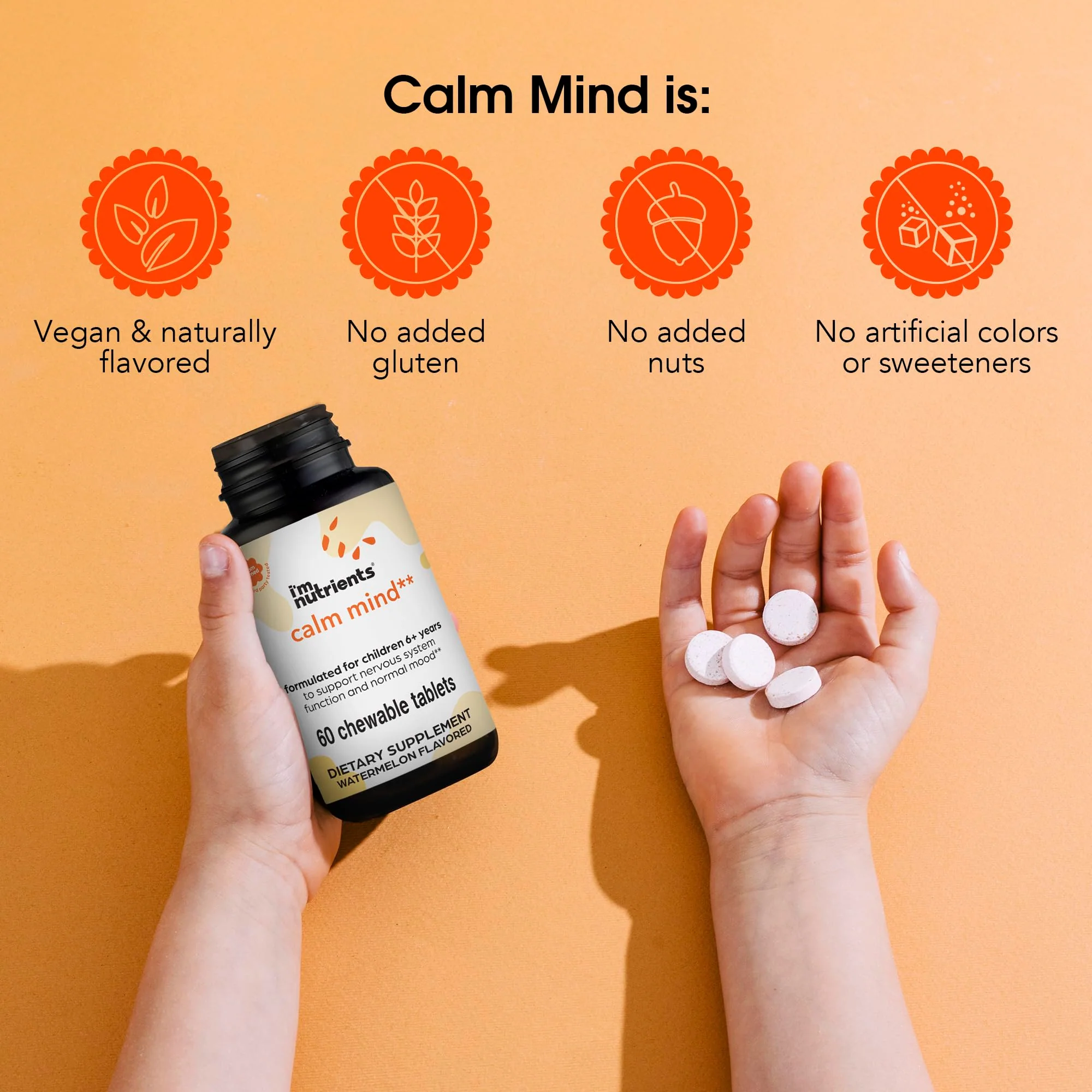 I'm Nutrients Calm Mind for Kids — Saffron, Zinc, Magnesium & Vitamin B6 | 60 Chewable Tablets - Image 4
