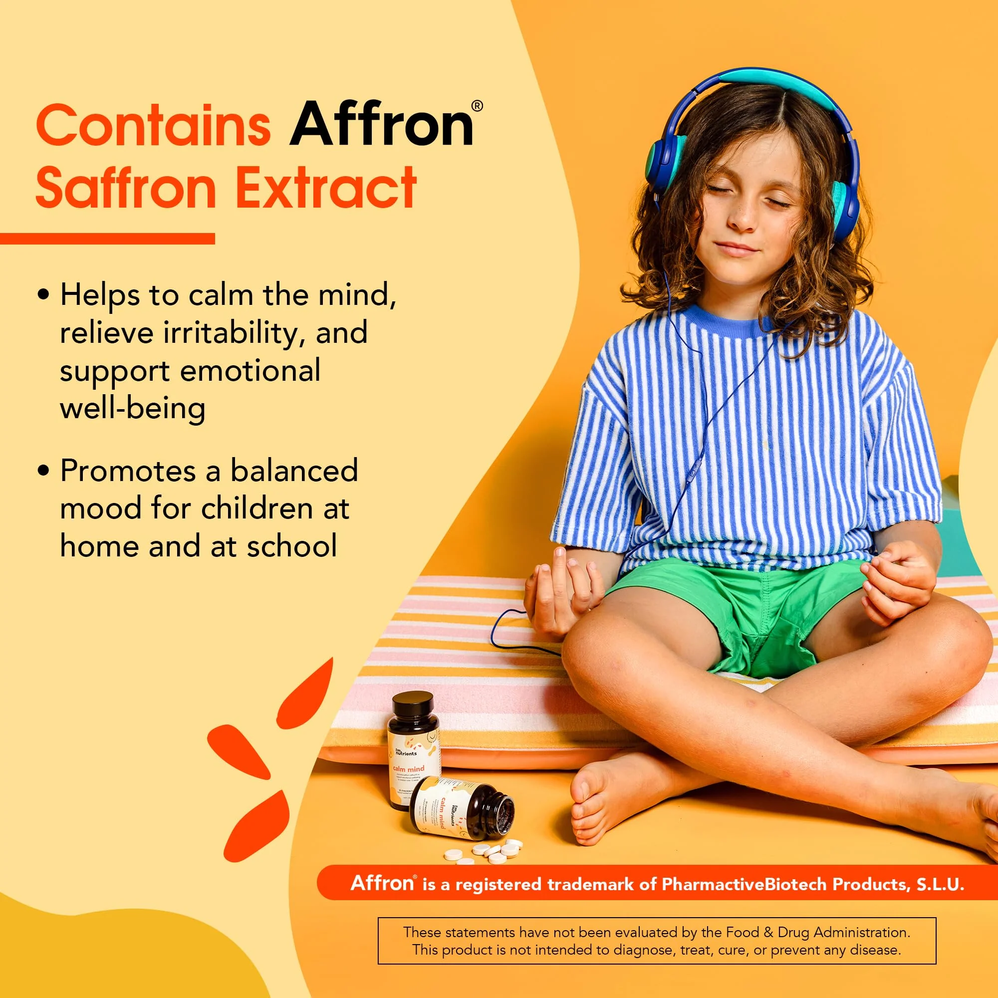 I'm Nutrients Calm Mind for Kids — Saffron, Zinc, Magnesium & Vitamin B6 | 60 Chewable Tablets - Image 5