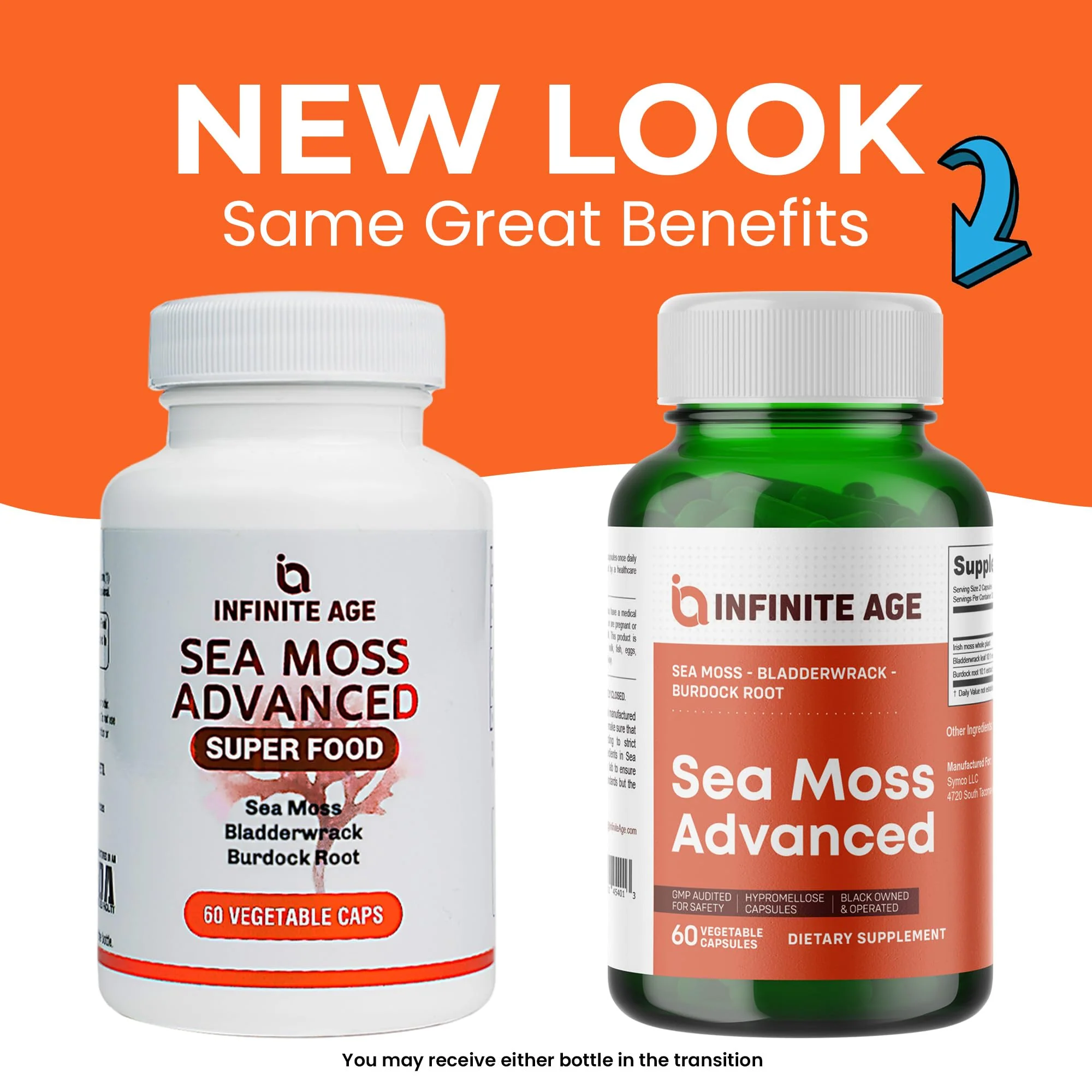 INFINITE AGE 2 Pack Sea Moss Capsules 1250mg – Vegan, Made in USA, Irish Sea Moss + Bladderwrack - Image 2