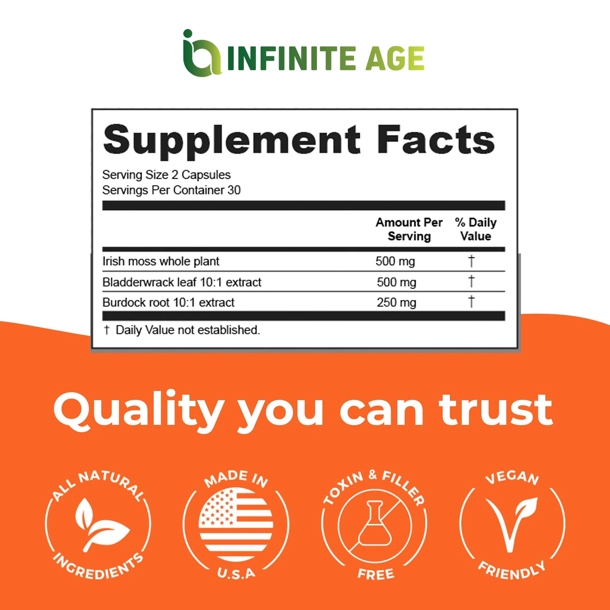 INFINITE AGE Sea Moss Capsules 3 Pack – 1250mg per serving, 180 Count, Vegan, USA Made - Image 5