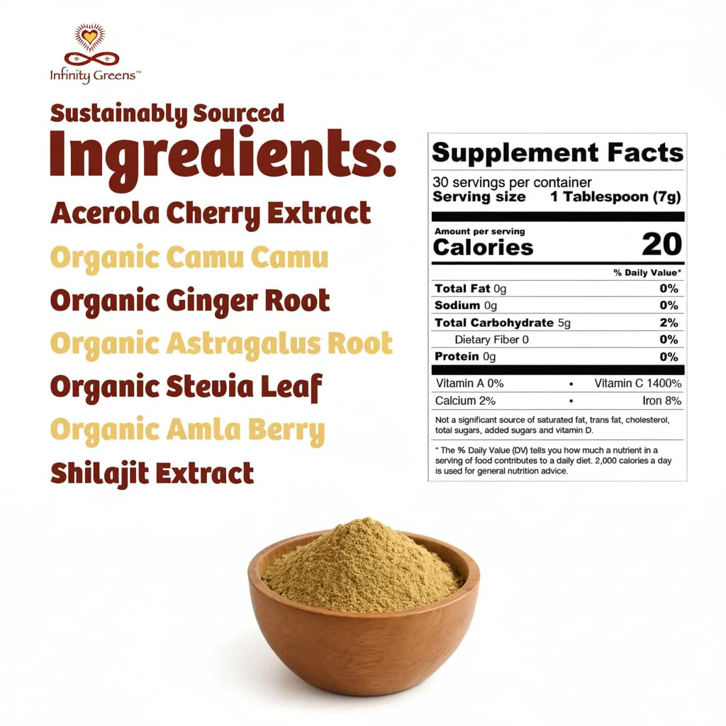 Infinity-C Organic Whole-Food Vitamin C Powder – 1000mg, Acerola, Camu Camu & Amla (30 Servings) - Image 3