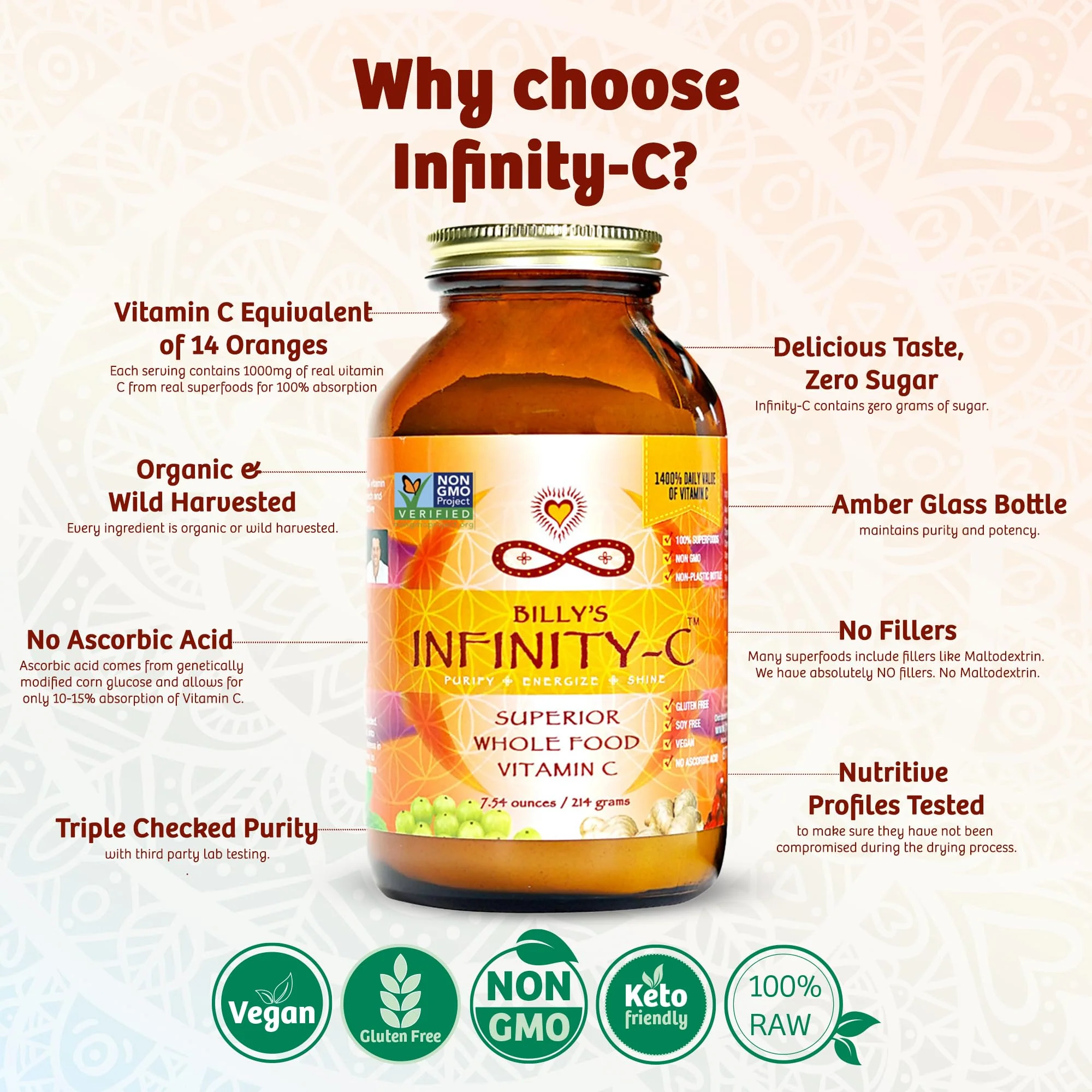 Infinity-C Organic Whole-Food Vitamin C Powder – 1000mg, Acerola, Camu Camu & Amla (30 Servings) - Image 4