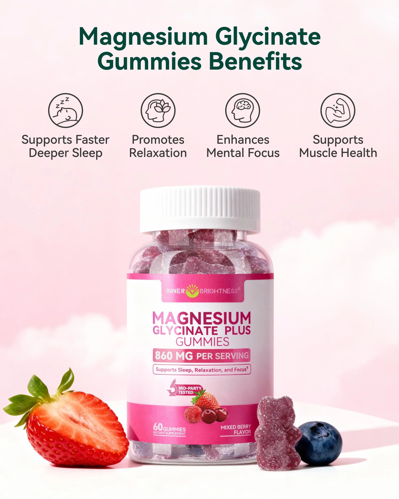 Inner Brightness Magnesium Glycinate Plus Gummies – 860mg | Sugar-Free, Gluten-Free, Non-GMO (120 Count) - Image 13