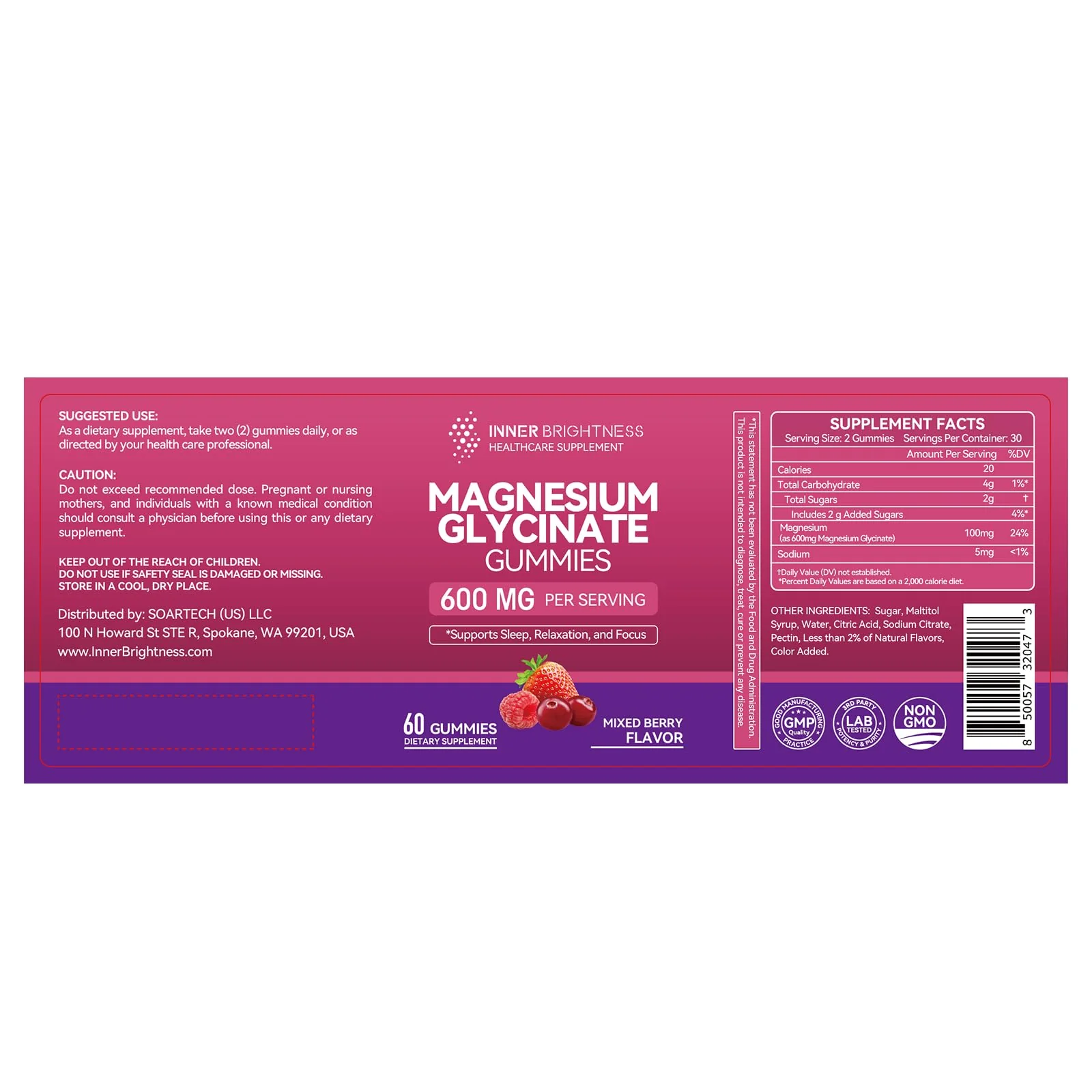 Inner Brightness Magnesium Glycinate Plus Gummies – 860mg | Sugar-Free, Gluten-Free, Non-GMO (120 Count) - Image 9