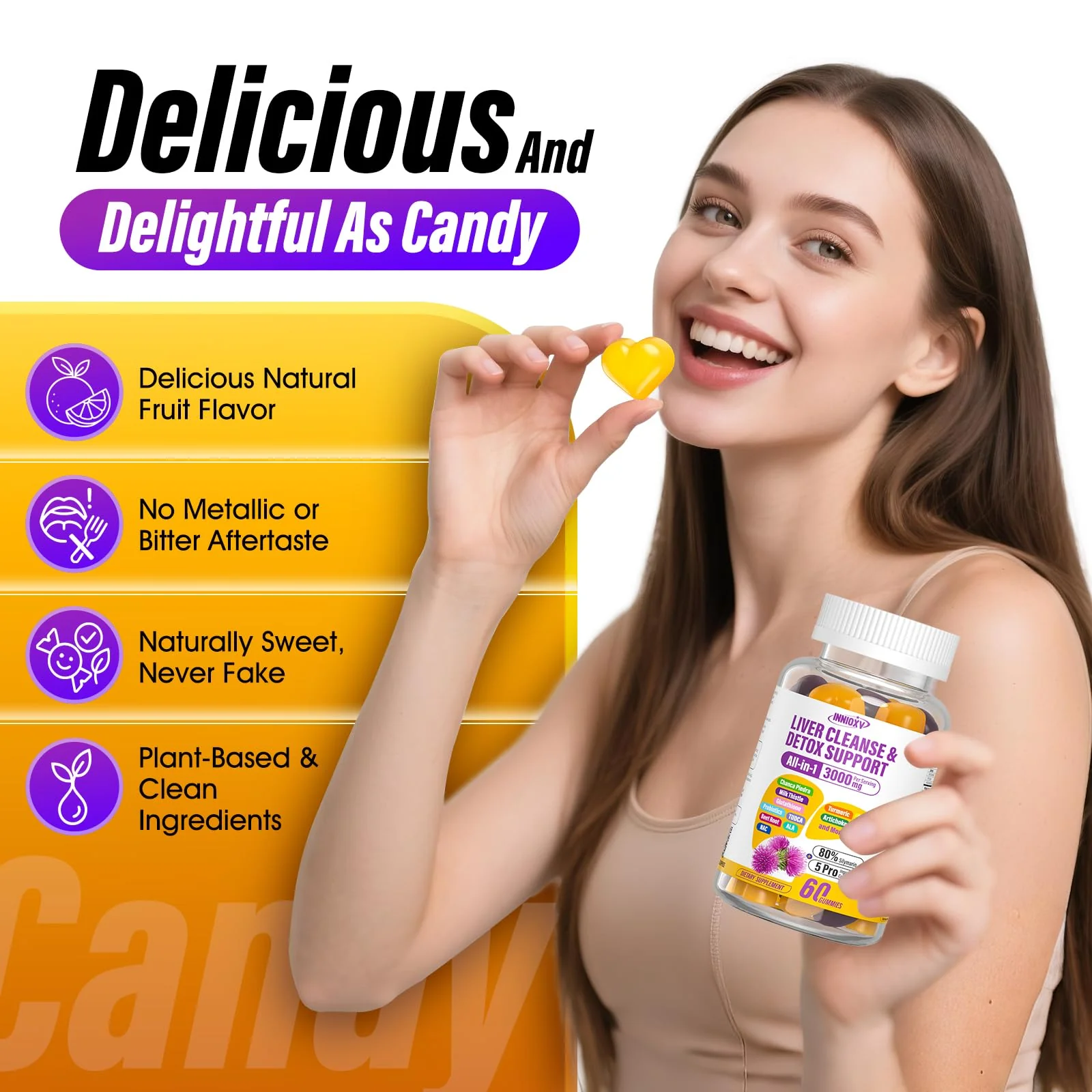INNIOXV Liver Cleanse Detox Gummies - 29-in-1 Milk Thistle 1500mg, Vegan NAC TUDCA | 60 ct - Image 8