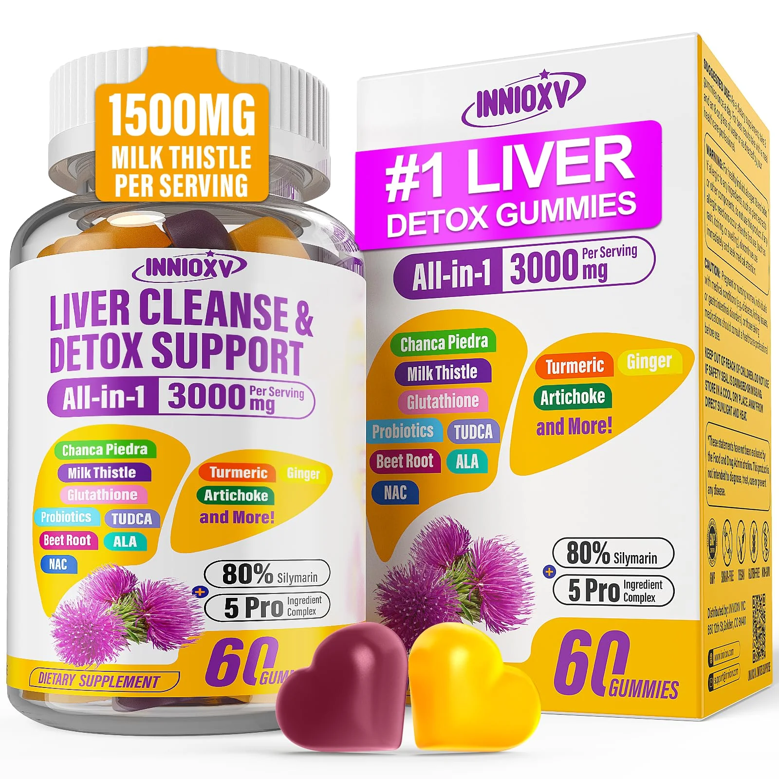 INNIOXV Liver Cleanse Detox Gummies - 29-in-1 Milk Thistle 1500mg, Vegan NAC TUDCA | 60 ct - Image 9