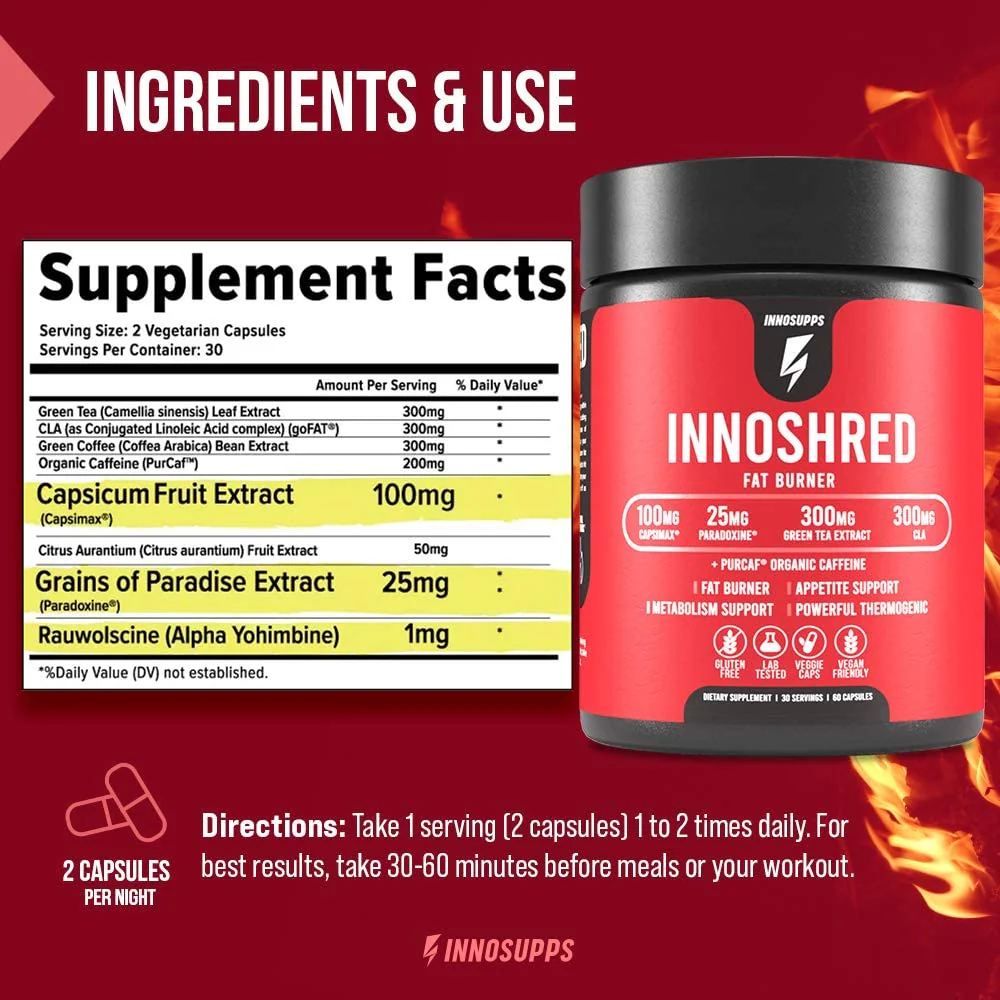 Inno Shred Fat Burner for Men & Women – Capsimax 100mg, Grains of Paradise, Organic Caffeine | 60 Veggie Capsules (Stimulant) - Image 8