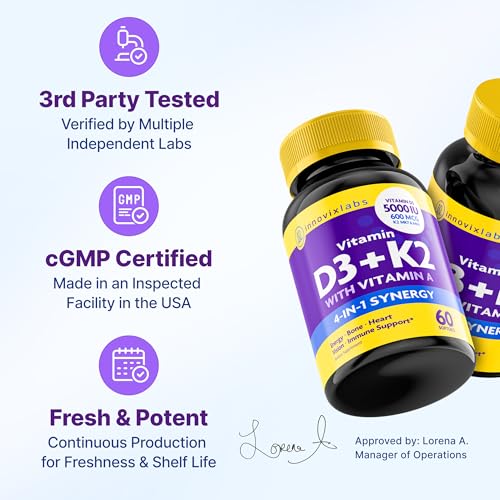 InnovixLabs Vitamin D3 K2 5000 IU + 600 mcg K2 MK4/MK7 - 60 Softgels - Image 4