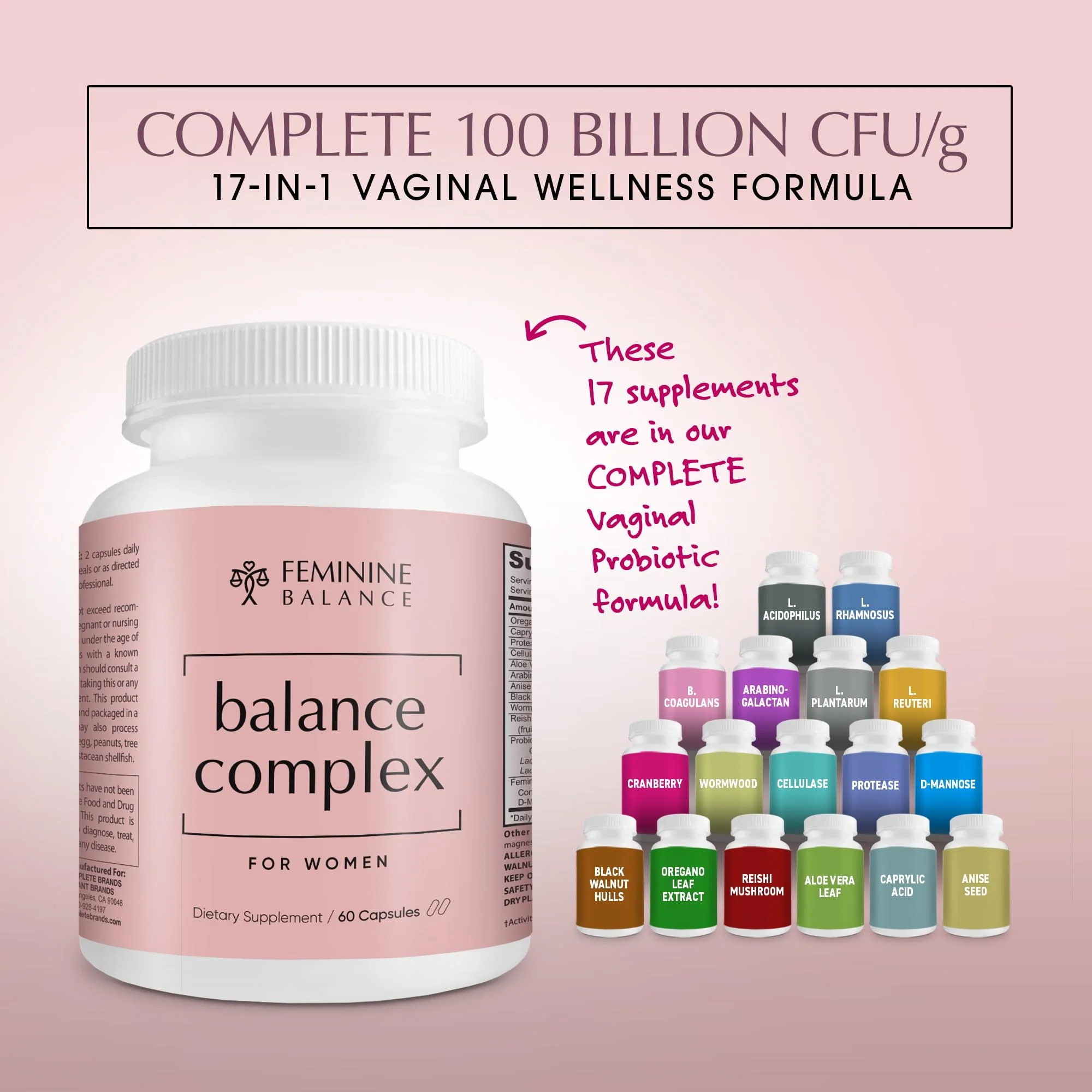 Instant Brands Balance Complex 17-in-1 Probiotics for Women – 100 Billion CFU with Cranberry & D-Mannose | Urinary & Vaginal Health, 60 Capsules - Image 5